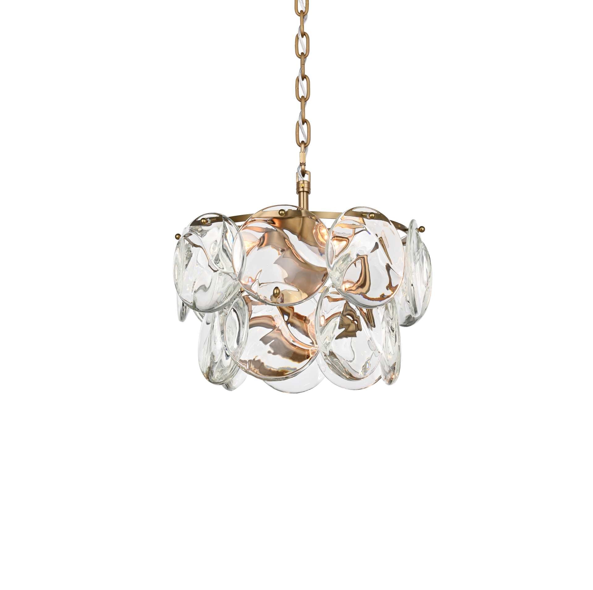 Dimensions
Chain/Rod Length: 59"
Length: 16"
Width: 16"
Height: 10"
Maximum Height: 75"
Wire Length: 142"
Specifications
Assembly Required: yes
Bulb Included: No
Crystal/Glass Color: Clear
Dimmable: Yes
Distressed Finish: No
Dry/Wet/Damp: Dry
ETL: Yes
Finish (Color): Satin Gold and Clear
Fixture Material: Iron and Crystal
Hanging Device: Chain
Hardware Finish: Satin Gold
Harware Material: Iron
Max/Nominal Watt: 240W
Number of Lights: 6
Product Shape: Round
Product Type: Chandeliers
Product Warranty: 1 year limited
Socket Type: E12
Voltage: 110V - 125V
Wattage/Bulb: 40W
Weight: 28
Wire Included: Yes
Shipment type: Small parcel - alternate view