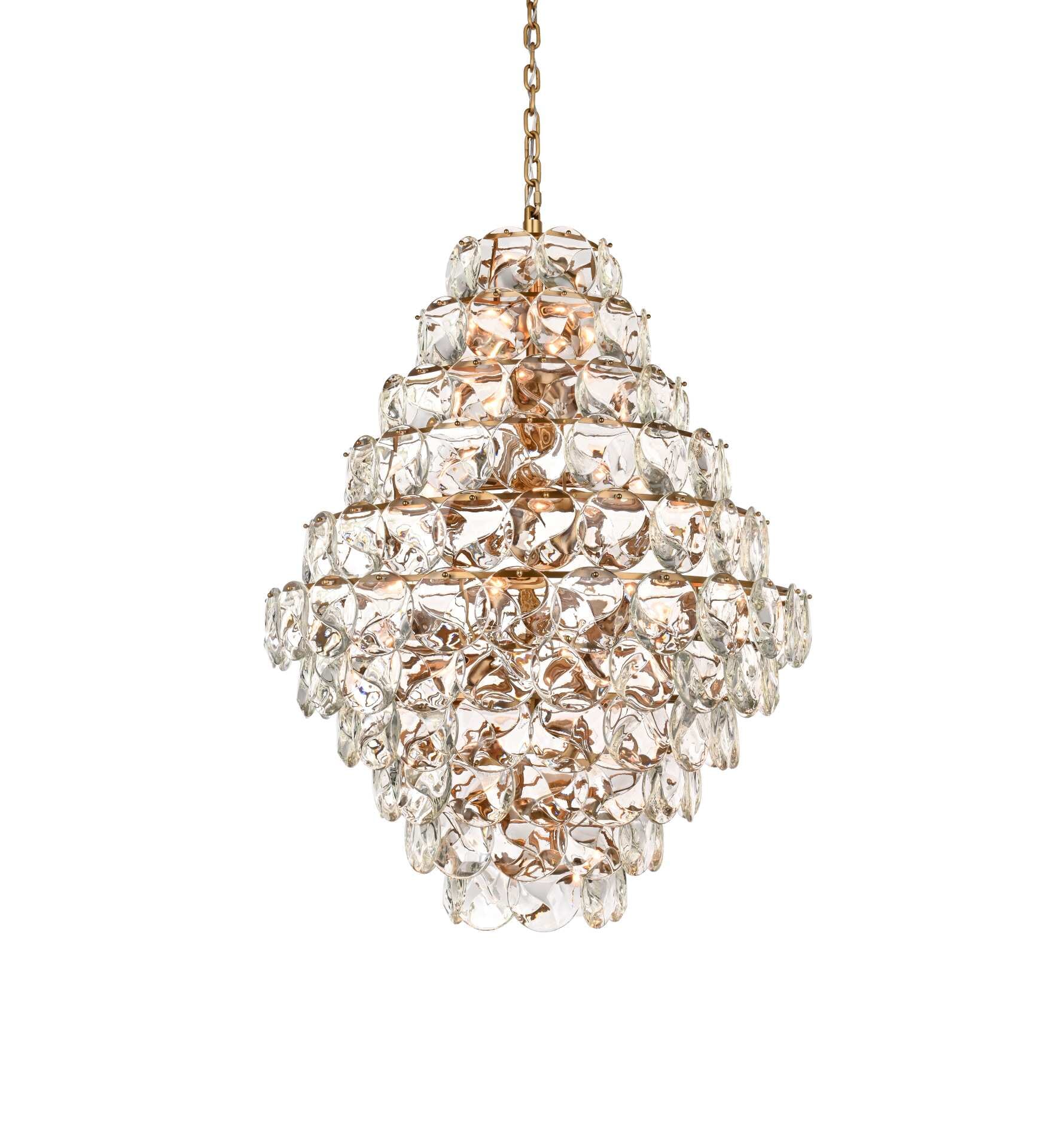 Dimensions
Chain/Rod Length: 59"
Length: 42.5"
Width: 42.5"
Height: 54"
Maximum Height: 128"
Wire Length: 142"
Specifications
Assembly Required: yes
Bulb Included: No
Crystal/Glass Color: Clear
Dimmable: Yes
Distressed Finish: No
Dry/Wet/Damp: Dry
ETL: Yes
Finish (Color): Satin Gold and Clear
Fixture Material: Iron and Crystal
Hanging Device: Chain
Hardware Finish: Satin Gold
Harware Material: Iron
Max/Nominal Watt: 2640W
Number of Lights: 66
Product Shape: Round
Product Type: Chandeliers
Product Warranty: 1 year limited
Socket Type: E12
Voltage: 110V - 125V
Wattage/Bulb: 40W
Weight: 303
Wire Included: Yes
Shipment type: LTL - alternate view