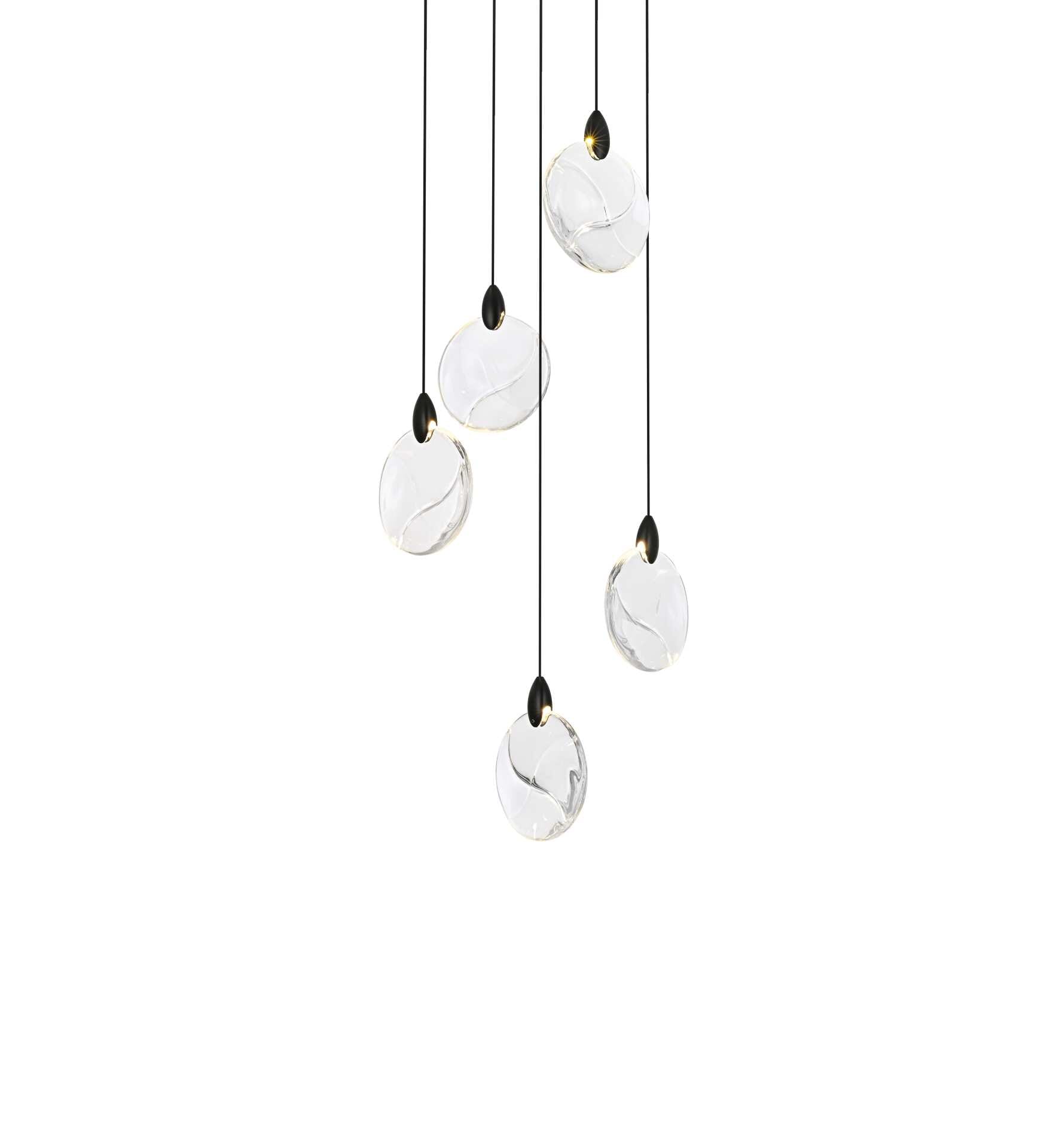 Dimensions
Chain/Rod Length: 142"
Length: 16"
Width: 16"
Height: 7.5"
Maximum Height: 125"
Wire Length: 142"
Specifications
Assembly Required: yes
Average Life (Hours): 6000
Bulb Included: Yes
Color Temperature: 3500K
CRI: 80
Crystal/Glass Color: Clear
Dimmable: Yes
Distressed Finish: No
Dry/Wet/Damp: Dry
ETL: Yes
Finish (Color): Black and Clear
Fixture Material: Iron and Crystal
Hanging Device: Cord
Hardware Finish: Black
Harware Material: Iron
Lumens: 150
Max/Nominal Watt: 10W
Number of Lights: 5
Product Shape: Round
Product Type: Pendants
Product Warranty: 1 year limited
Socket Type: LED
Voltage: 110V - 125V
Wattage/Bulb: 2W
Watts: 2W
Weight: 15
Wire Included: Yes
Shipment type: Small parcel - alternate view