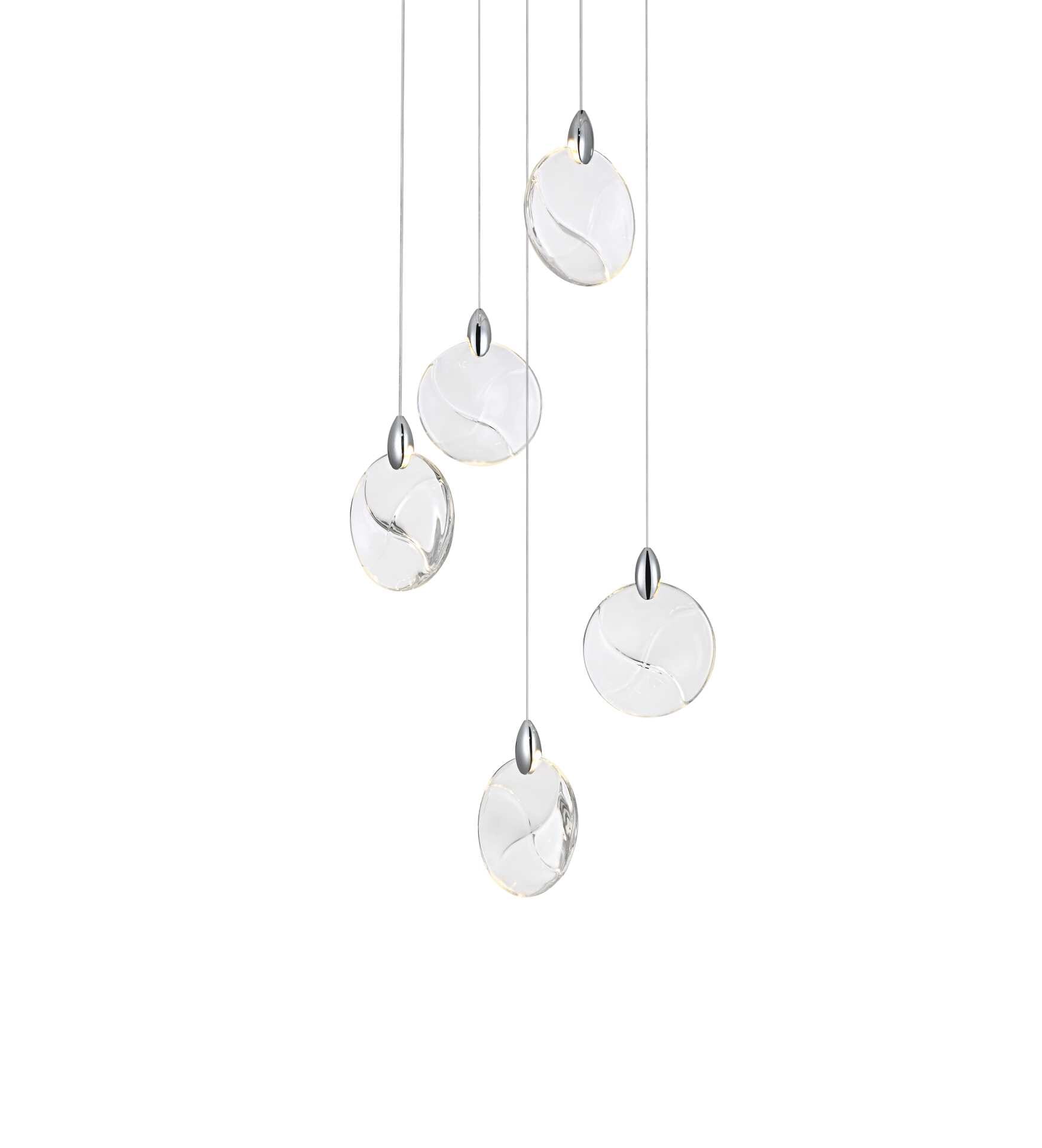 Dimensions
Chain/Rod Length: 142"
Length: 16"
Width: 16"
Height: 7.5"
Maximum Height: 125"
Wire Length: 142"
Specifications
Assembly Required: yes
Average Life (Hours): 6000
Bulb Included: Yes
Color Temperature: 3500K
CRI: 80
Crystal/Glass Color: Clear
Dimmable: Yes
Distressed Finish: No
Dry/Wet/Damp: Dry
ETL: Yes
Finish (Color): Chrome and Clear
Fixture Material: Iron and Crystal
Hanging Device: Cord
Hardware Finish: Chrome
Harware Material: Iron
Lumens: 150
Max/Nominal Watt: 10W
Number of Lights: 5
Product Shape: Round
Product Type: Pendants
Product Warranty: 1 year limited
Socket Type: LED
Voltage: 110V - 125V
Wattage/Bulb: 2W
Watts: 2W
Weight: 15
Wire Included: Yes
Shipment type: Small parcel - alternate view