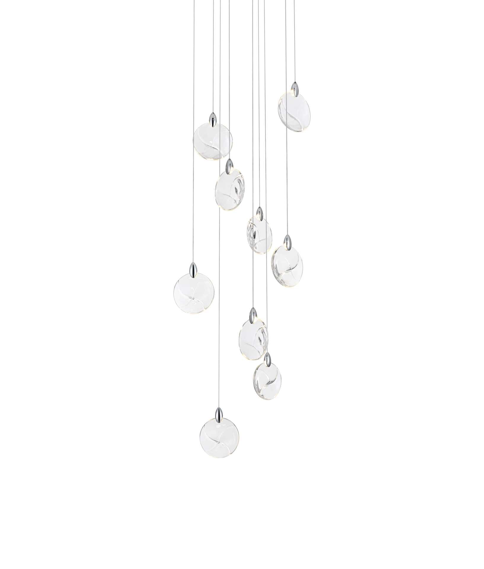 Dimensions
Chain/Rod Length: 142"
Length: 20"
Width: 20"
Height: 7.5"
Maximum Height: 125"
Wire Length: 142"
Specifications
Assembly Required: yes
Average Life (Hours): 6000
Bulb Included: Yes
Color Temperature: 3500K
CRI: 80
Crystal/Glass Color: Clear
Dimmable: Yes
Distressed Finish: No
Dry/Wet/Damp: Dry
ETL: Yes
Finish (Color): Chrome and Clear
Fixture Material: Iron and Crystal
Hanging Device: Cord
Hardware Finish: Chrome
Harware Material: Iron
Lumens: 150
Max/Nominal Watt: 18W
Number of Lights: 9
Product Shape: Round
Product Type: Pendants
Product Warranty: 1 year limited
Socket Type: LED
Voltage: 110V - 125V
Wattage/Bulb: 2W
Watts: 2W
Weight: 24
Wire Included: Yes
Shipment type: Small parcel - alternate view