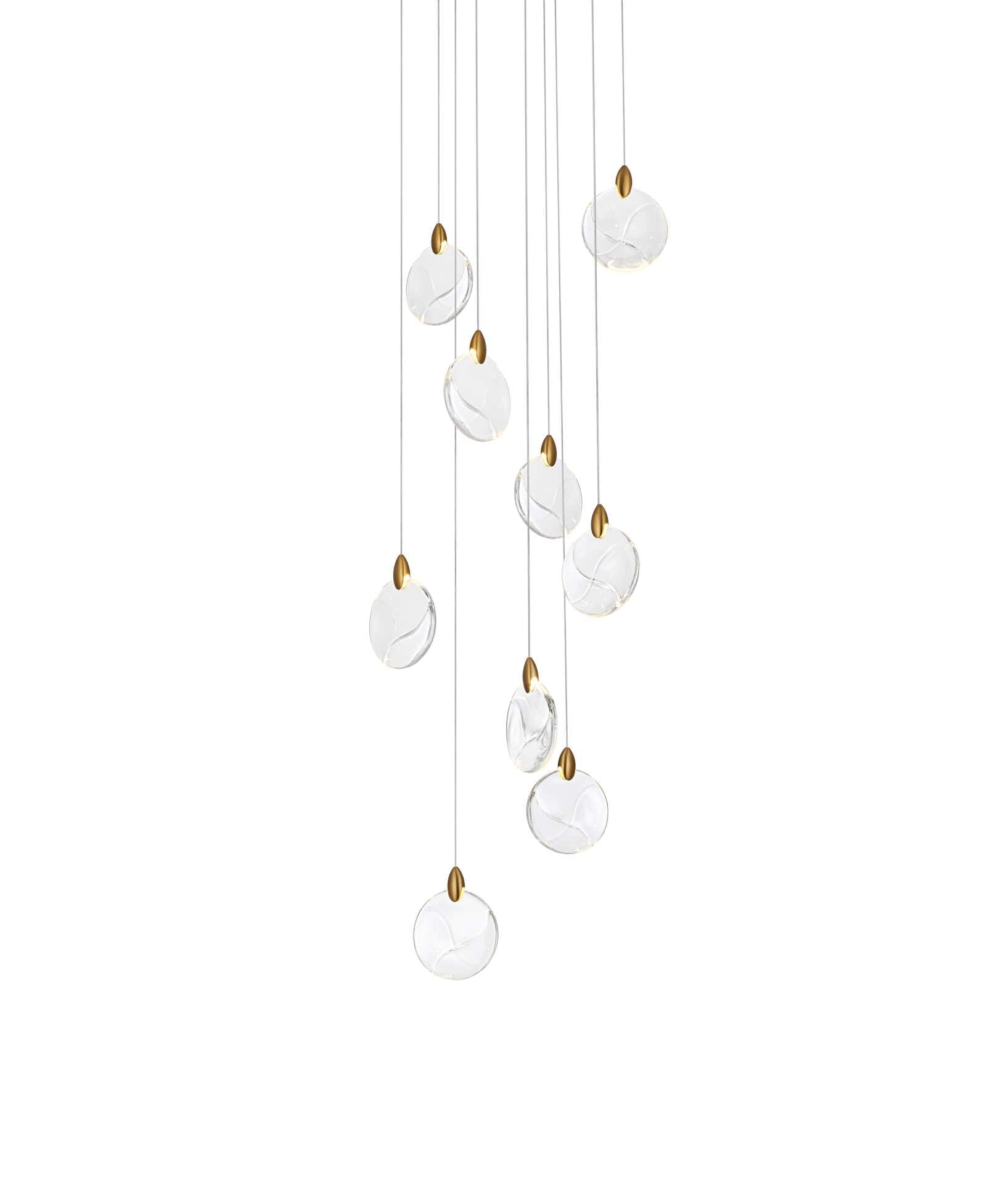 Dimensions
Chain/Rod Length: 142"
Length: 20"
Width: 20"
Height: 7.5"
Maximum Height: 125"
Wire Length: 142"
Specifications
Assembly Required: yes
Average Life (Hours): 6000
Bulb Included: Yes
Color Temperature: 3500K
CRI: 80
Crystal/Glass Color: Clear
Dimmable: Yes
Distressed Finish: No
Dry/Wet/Damp: Dry
ETL: Yes
Finish (Color): Satin Gold and Clear
Fixture Material: Iron and Crystal
Hanging Device: Cord
Hardware Finish: Satin Gold
Harware Material: Iron
Lumens: 150
Max/Nominal Watt: 18W
Number of Lights: 9
Product Shape: Round
Product Type: Pendants
Product Warranty: 1 year limited
Socket Type: LED
Voltage: 110V - 125V
Wattage/Bulb: 2W
Watts: 2W
Weight: 24
Wire Included: Yes
Shipment type: Small parcel - alternate view