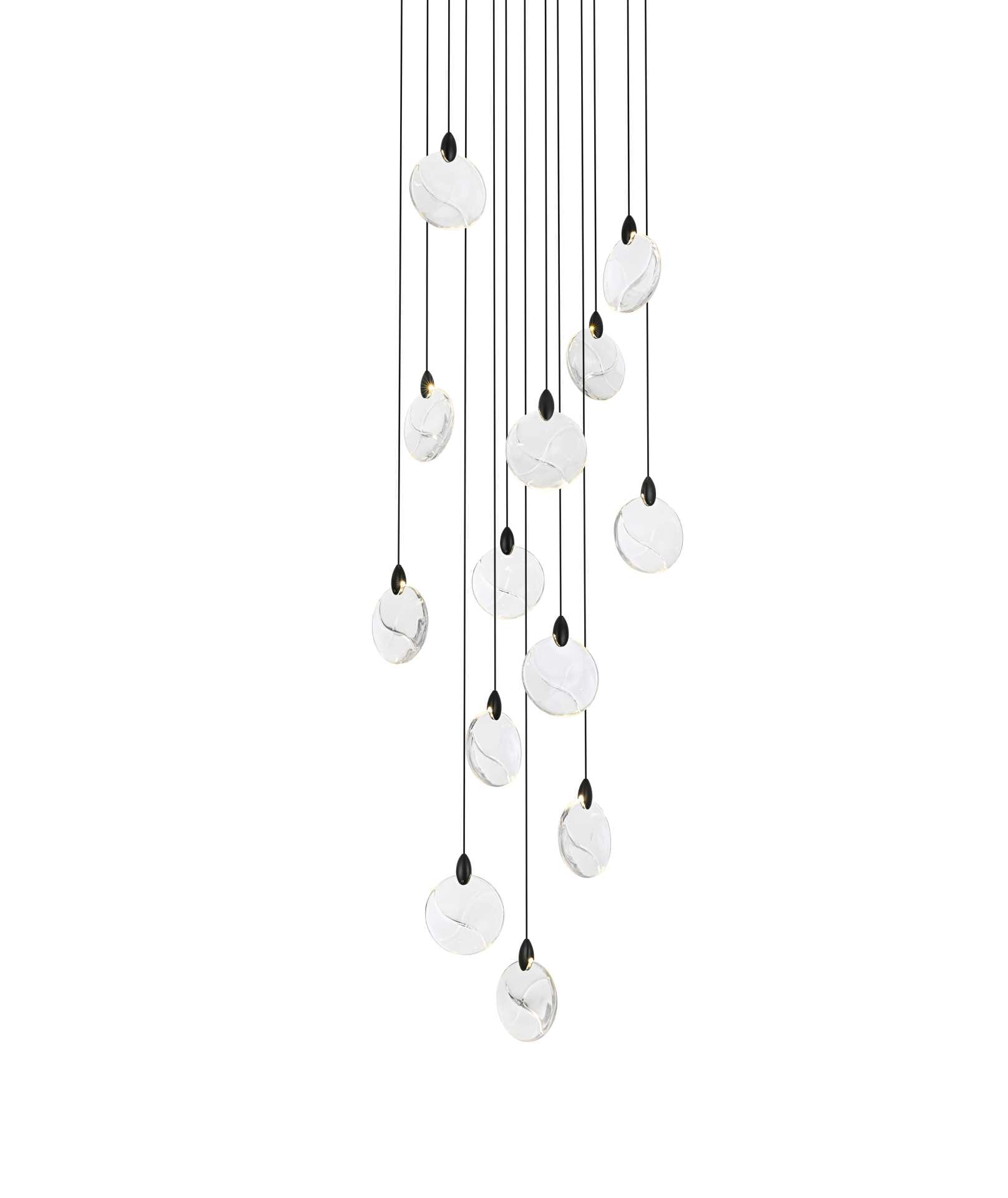 Dimensions
Chain/Rod Length: 142"
Length: 24"
Width: 24"
Height: 7.5"
Maximum Height: 125"
Wire Length: 142"
Specifications
Assembly Required: yes
Average Life (Hours): 6000
Bulb Included: Yes
Color Temperature: 3500K
CRI: 80
Crystal/Glass Color: Clear
Dimmable: Yes
Distressed Finish: No
Dry/Wet/Damp: Dry
ETL: Yes
Finish (Color): Black and Clear
Fixture Material: Iron and Crystal
Hanging Device: Cord
Hardware Finish: Black
Harware Material: Iron
Lumens: 150
Max/Nominal Watt: 26W
Number of Lights: 13
Product Shape: Round
Product Type: Pendants
Product Warranty: 1 year limited
Socket Type: LED
Voltage: 110V - 125V
Wattage/Bulb: 2W
Watts: 2W
Weight: 33
Wire Included: Yes
Shipment type: Small parcel - alternate view