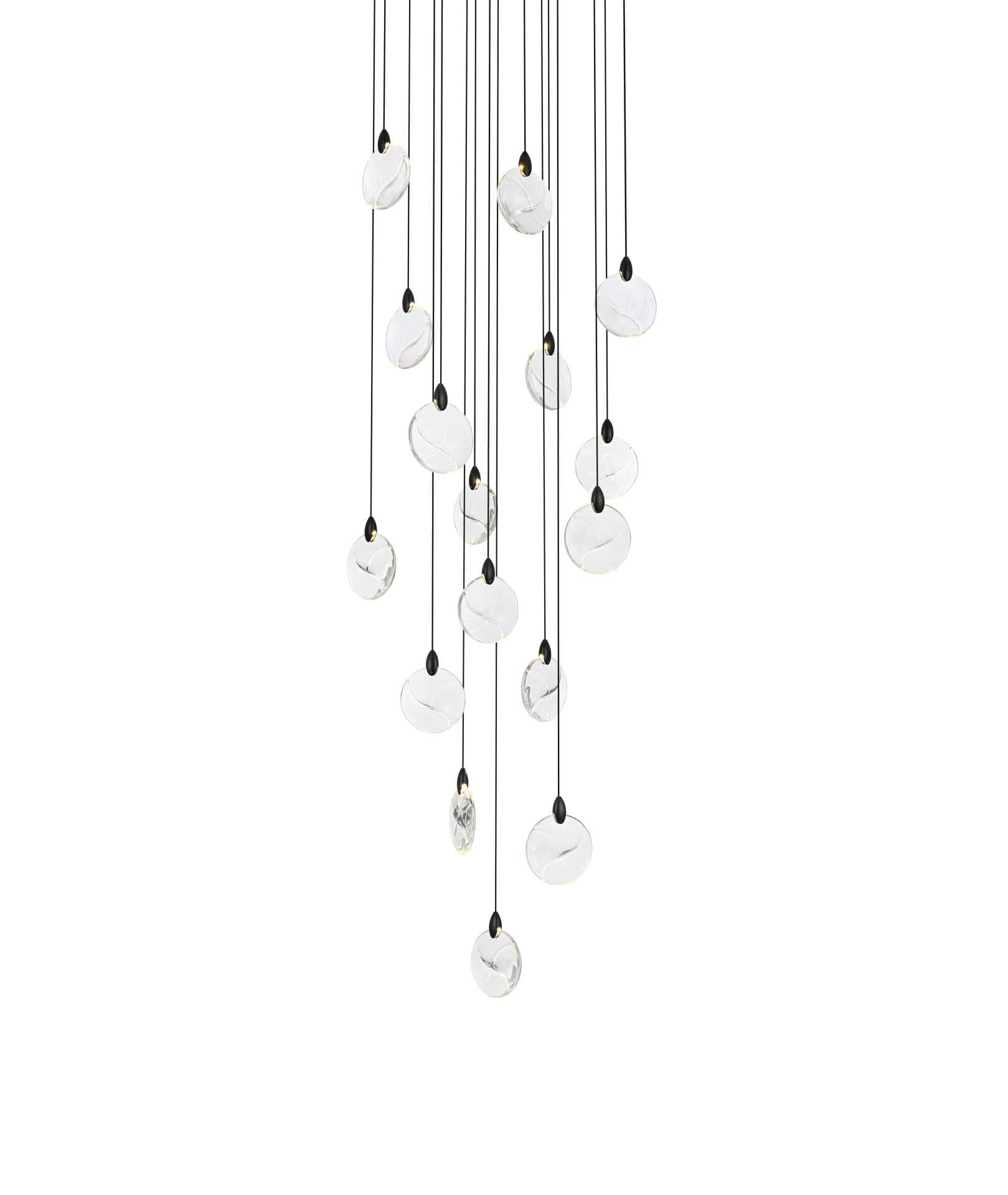 Dimensions
Chain/Rod Length: 142"
Length: 28"
Width: 28"
Height: 7.5"
Maximum Height: 125"
Wire Length: 142"
Specifications
Assembly Required: yes
Average Life (Hours): 6000
Bulb Included: Yes
Color Temperature: 3500K
CRI: 80
Crystal/Glass Color: Clear
Dimmable: Yes
Distressed Finish: No
Dry/Wet/Damp: Dry
ETL: Yes
Finish (Color): Black and Clear
Fixture Material: Iron and Crystal
Hanging Device: Cord
Hardware Finish: Black
Harware Material: Iron
Lumens: 150
Max/Nominal Watt: 32W
Number of Lights: 16
Product Shape: Round
Product Type: Pendants
Product Warranty: 1 year limited
Socket Type: LED
Voltage: 110V - 125V
Wattage/Bulb: 2W
Watts: 2W
Weight: 40
Wire Included: Yes
Shipment type: Small parcel - alternate view