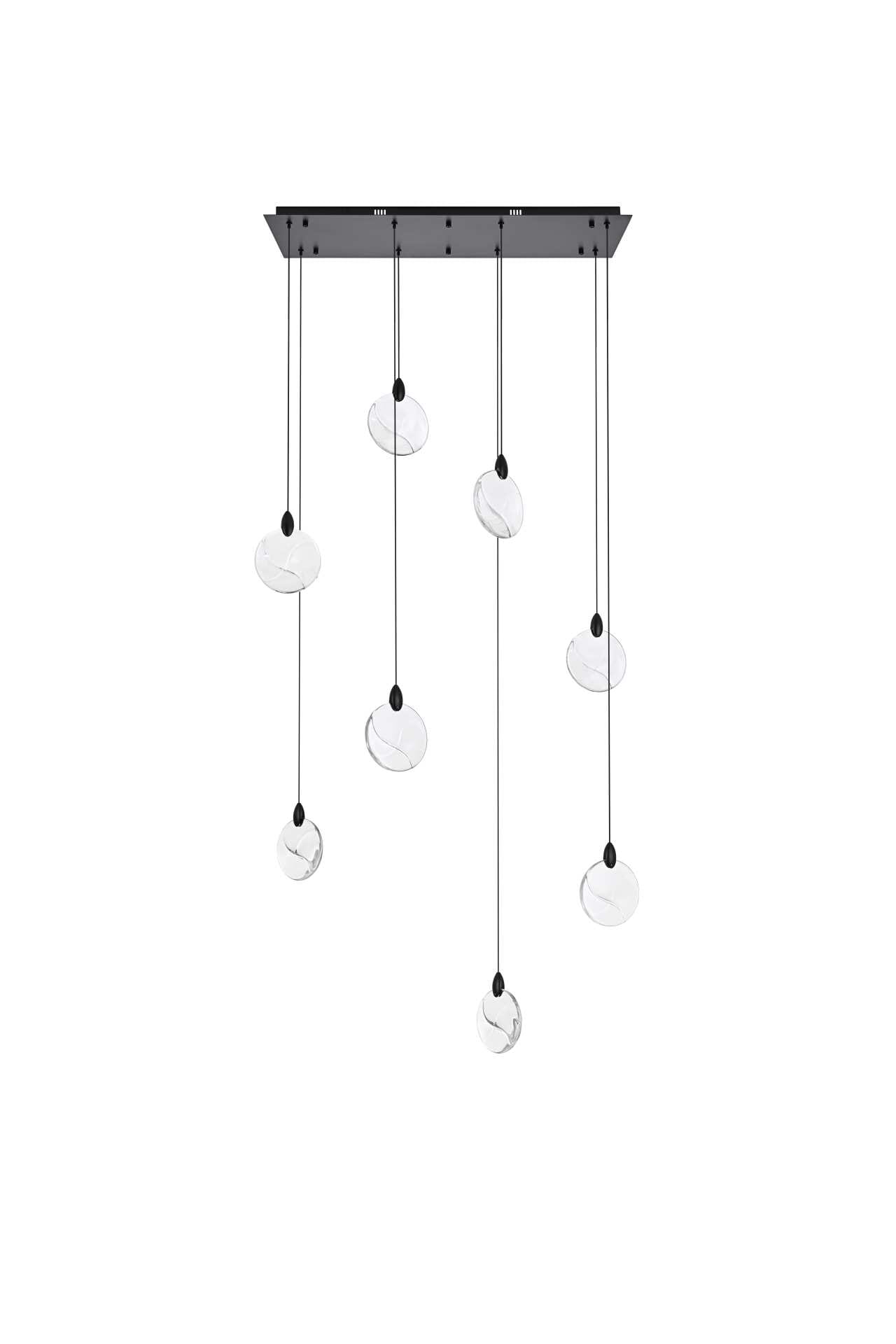 Dimensions
Chain/Rod Length: 142"
Length: 36"
Width: 12"
Height: 7.5"
Maximum Height: 125"
Wire Length: 142"
Specifications
Assembly Required: yes
Average Life (Hours): 6000
Bulb Included: Yes
Color Temperature: 3500K
CRI: 80
Crystal/Glass Color: Clear
Dimmable: Yes
Distressed Finish: No
Dry/Wet/Damp: Dry
ETL: Yes
Finish (Color): Black and Clear
Fixture Material: Iron and Crystal
Hanging Device: Cord
Hardware Finish: Black
Harware Material: Iron
Lumens: 150
Max/Nominal Watt: 16W
Number of Lights: 8
Product Shape: Rectangle
Product Type: Pendants
Product Warranty: 1 year limited
Socket Type: LED
Voltage: 110V - 125V
Wattage/Bulb: 2W
Watts: 2W
Weight: 25.5
Wire Included: Yes
Shipment type: Small parcel - alternate view