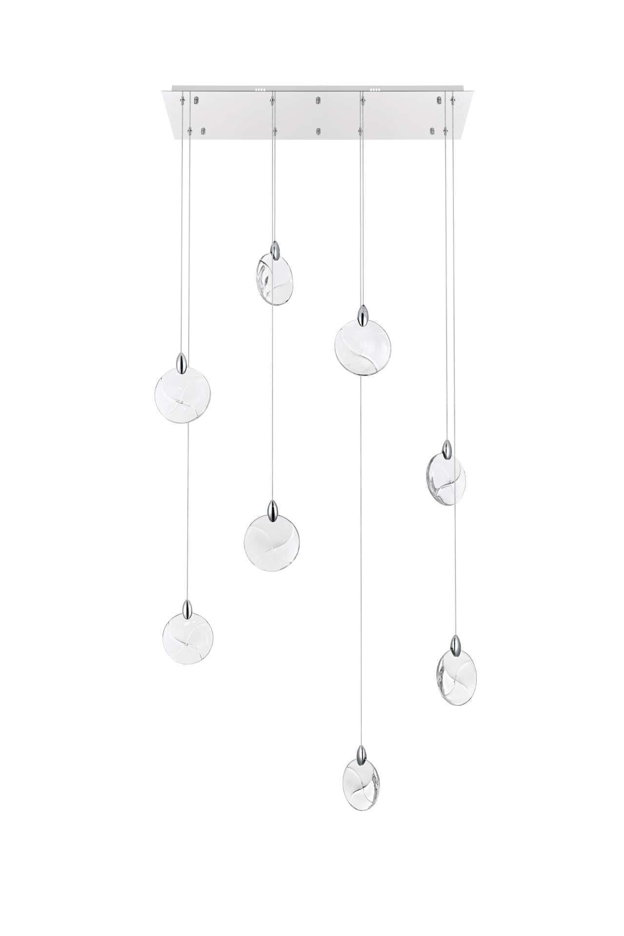 Dimensions
Chain/Rod Length: 142"
Length: 36"
Width: 12"
Height: 7.5"
Maximum Height: 125"
Wire Length: 142"
Specifications
Assembly Required: yes
Average Life (Hours): 6000
Bulb Included: Yes
Color Temperature: 3500K
CRI: 80
Crystal/Glass Color: Clear
Dimmable: Yes
Distressed Finish: No
Dry/Wet/Damp: Dry
ETL: Yes
Finish (Color): Chrome and Clear
Fixture Material: Iron and Crystal
Hanging Device: Cord
Hardware Finish: Chrome
Harware Material: Iron
Lumens: 150
Max/Nominal Watt: 16W
Number of Lights: 8
Product Shape: Rectangle
Product Type: Pendants
Product Warranty: 1 year limited
Socket Type: LED
Voltage: 110V - 125V
Wattage/Bulb: 2W
Watts: 2W
Weight: 25.5
Wire Included: Yes
Shipment type: Small parcel - alternate view