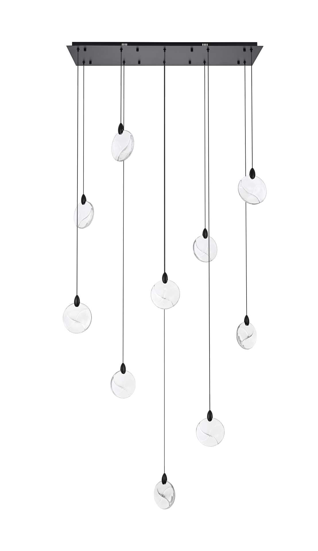 Dimensions
Chain/Rod Length: 142"
Length: 42"
Width: 12"
Height: 7.5"
Maximum Height: 125"
Wire Length: 142"
Specifications
Assembly Required: yes
Average Life (Hours): 6000
Bulb Included: Yes
Color Temperature: 3500K
CRI: 80
Crystal/Glass Color: Clear
Dimmable: Yes
Distressed Finish: No
Dry/Wet/Damp: Dry
ETL: Yes
Finish (Color): Black and Clear
Fixture Material: Iron and Crystal
Hanging Device: Cord
Hardware Finish: Black
Harware Material: Iron
Lumens: 150
Max/Nominal Watt: 20W
Number of Lights: 10
Product Shape: Rectangle
Product Type: Pendants
Product Warranty: 1 year limited
Socket Type: LED
Voltage: 110V - 125V
Wattage/Bulb: 2W
Watts: 2W
Weight: 31
Wire Included: Yes
Shipment type: Small parcel - alternate view