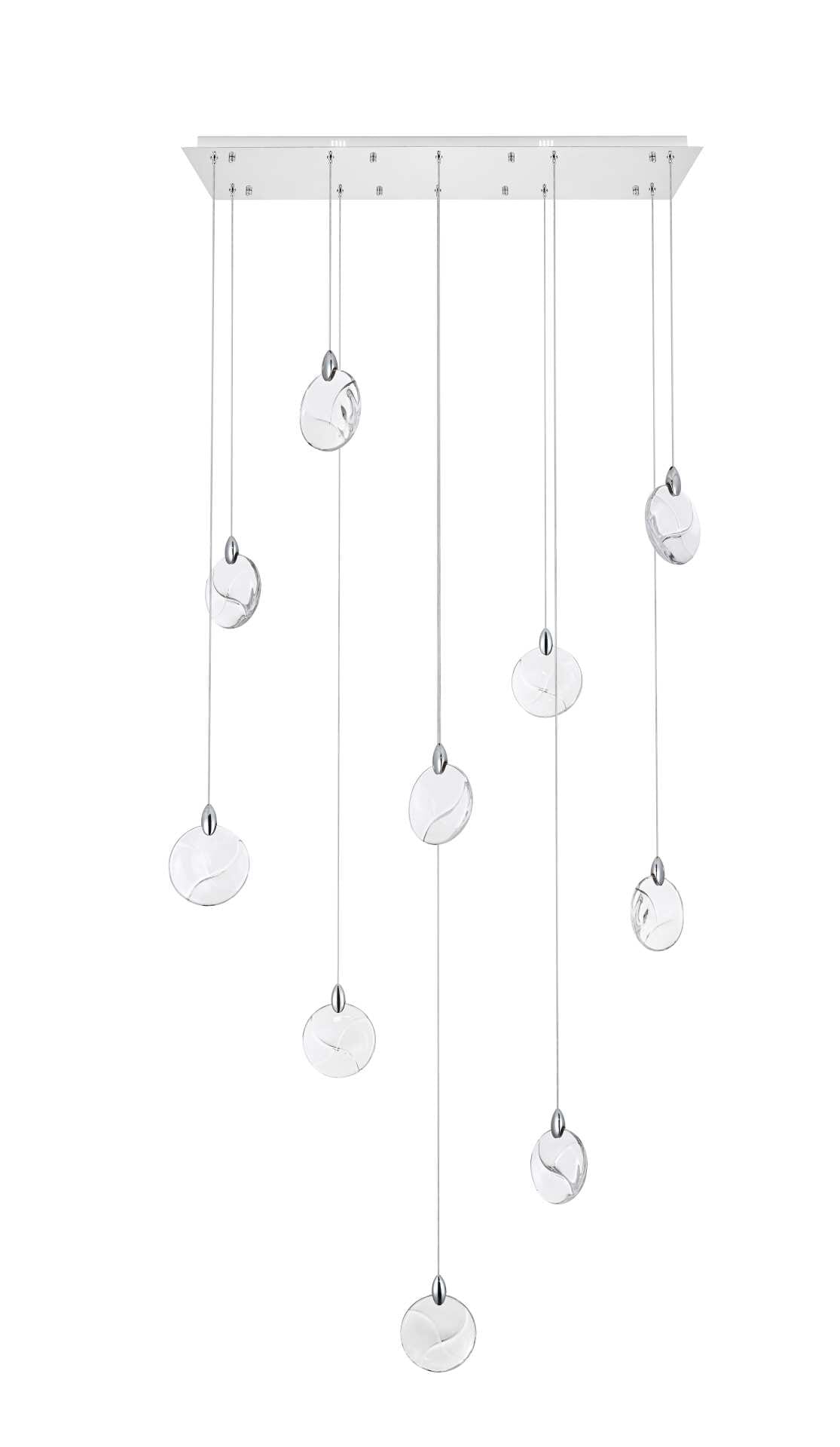 Dimensions
Chain/Rod Length: 142"
Length: 42"
Width: 12"
Height: 7.5"
Maximum Height: 125"
Wire Length: 142"
Specifications
Assembly Required: yes
Average Life (Hours): 6000
Bulb Included: Yes
Color Temperature: 3500K
CRI: 80
Crystal/Glass Color: Clear
Dimmable: Yes
Distressed Finish: No
Dry/Wet/Damp: Dry
ETL: Yes
Finish (Color): Chrome and Clear
Fixture Material: Iron and Crystal
Hanging Device: Cord
Hardware Finish: Chrome
Harware Material: Iron
Lumens: 150
Max/Nominal Watt: 20W
Number of Lights: 10
Product Shape: Rectangle
Product Type: Pendants
Product Warranty: 1 year limited
Socket Type: LED
Voltage: 110V - 125V
Wattage/Bulb: 2W
Watts: 2W
Weight: 31
Wire Included: Yes
Shipment type: Small parcel - alternate view