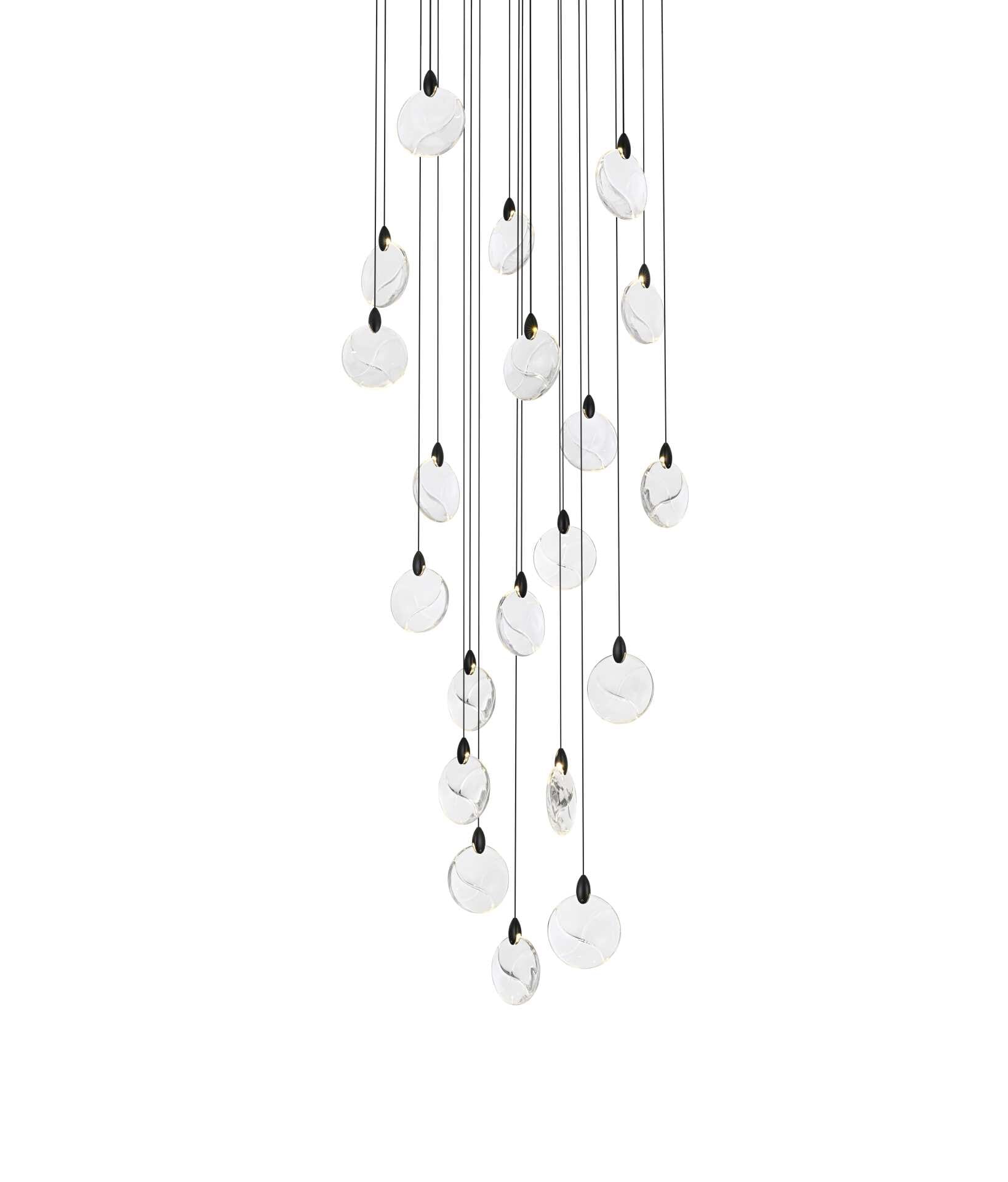 Dimensions
Chain/Rod Length: 142"
Length: 32"
Width: 32"
Height: 7.5"
Maximum Height: 125"
Wire Length: 142"
Specifications
Assembly Required: yes
Average Life (Hours): 6000
Bulb Included: Yes
Color Temperature: 3500K
CRI: 80
Crystal/Glass Color: Clear
Dimmable: Yes
Distressed Finish: No
Dry/Wet/Damp: Dry
ETL: Yes
Finish (Color): Black and Clear
Fixture Material: Iron and Crystal
Hanging Device: Cord
Hardware Finish: Black
Harware Material: Iron
Lumens: 150
Max/Nominal Watt: 40W
Number of Lights: 20
Product Shape: Round
Product Type: Chandeliers
Product Warranty: 1 year limited
Socket Type: LED
Voltage: 110V - 125V
Wattage/Bulb: 2W
Watts: 2W
Weight: 53
Wire Included: Yes
Shipment type: Small parcel - alternate view