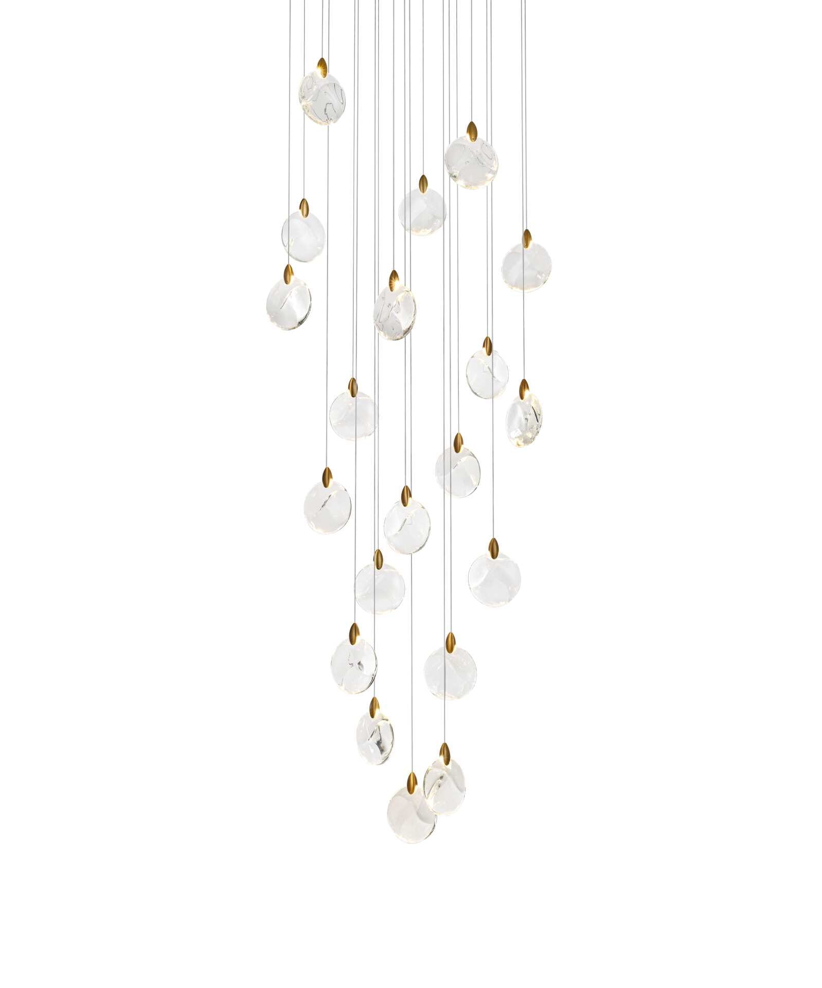 Dimensions
Chain/Rod Length: 142"
Length: 32"
Width: 32"
Height: 7.5"
Maximum Height: 125"
Wire Length: 142"
Specifications
Assembly Required: yes
Average Life (Hours): 6000
Bulb Included: Yes
Color Temperature: 3500K
CRI: 80
Crystal/Glass Color: Clear
Dimmable: Yes
Distressed Finish: No
Dry/Wet/Damp: Dry
ETL: Yes
Finish (Color): Satin Gold and Clear
Fixture Material: Iron and Crystal
Hanging Device: Cord
Hardware Finish: Satin Gold
Harware Material: Iron
Lumens: 150
Max/Nominal Watt: 40W
Number of Lights: 20
Product Shape: Round
Product Type: Chandeliers
Product Warranty: 1 year limited
Socket Type: LED
Voltage: 110V - 125V
Wattage/Bulb: 2W
Watts: 2W
Weight: 53
Wire Included: Yes
Shipment type: Small parcel - alternate view