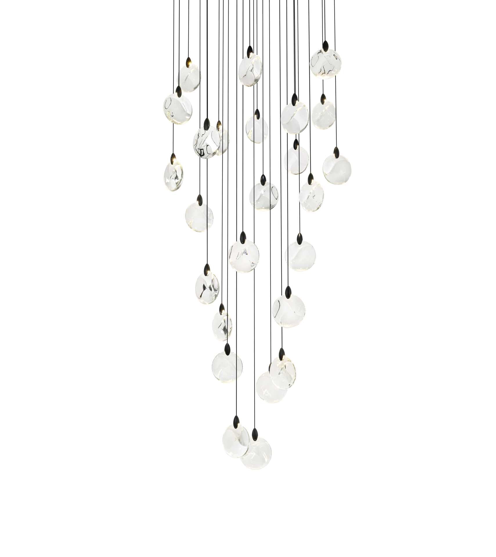 Dimensions
Chain/Rod Length: 142"
Length: 36"
Width: 36"
Height: 7.5"
Maximum Height: 125"
Wire Length: 142"
Specifications
Assembly Required: yes
Average Life (Hours): 6000
Bulb Included: Yes
Color Temperature: 3500K
CRI: 80
Crystal/Glass Color: Clear
Dimmable: Yes
Distressed Finish: No
Dry/Wet/Damp: Dry
ETL: Yes
Finish (Color): Black and Clear
Fixture Material: Iron and Crystal
Hanging Device: Cord
Hardware Finish: Black
Harware Material: Iron
Lumens: 150
Max/Nominal Watt: 50W
Number of Lights: 25
Product Shape: Round
Product Type: Chandeliers
Product Warranty: 1 year limited
Socket Type: LED
Voltage: 110V - 125V
Wattage/Bulb: 2W
Watts: 2W
Weight: 66
Wire Included: Yes
Shipment type: Oversize ground - alternate view