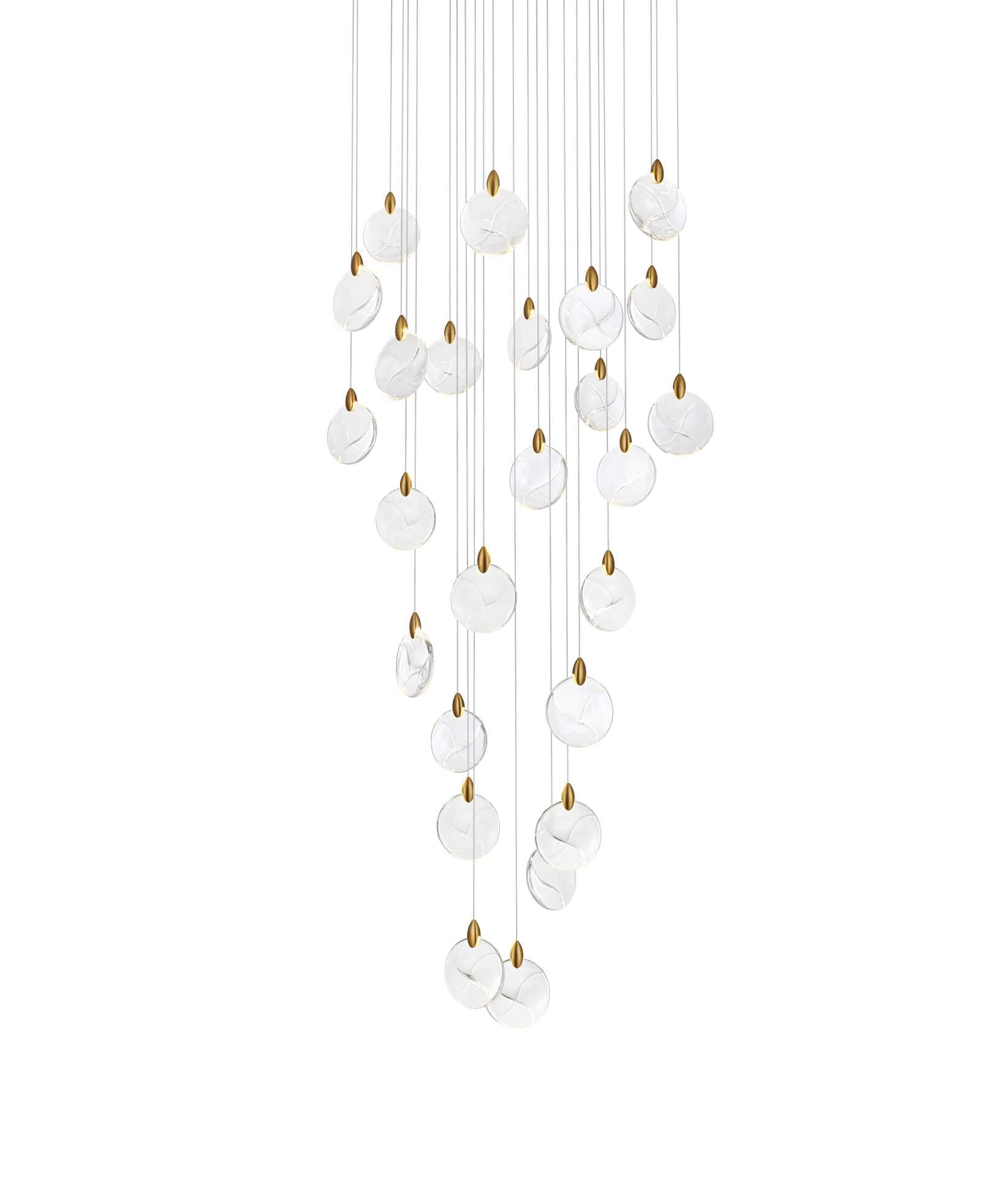 Dimensions
Chain/Rod Length: 142"
Length: 36"
Width: 36"
Height: 7.5"
Maximum Height: 125"
Wire Length: 142"
Specifications
Assembly Required: yes
Average Life (Hours): 6000
Bulb Included: Yes
Color Temperature: 3500K
CRI: 80
Crystal/Glass Color: Clear
Dimmable: Yes
Distressed Finish: No
Dry/Wet/Damp: Dry
ETL: Yes
Finish (Color): Satin Gold and Clear
Fixture Material: Iron and Crystal
Hanging Device: Cord
Hardware Finish: Satin Gold
Harware Material: Iron
Lumens: 150
Max/Nominal Watt: 50W
Number of Lights: 25
Product Shape: Round
Product Type: Chandeliers
Product Warranty: 1 year limited
Socket Type: LED
Voltage: 110V - 125V
Wattage/Bulb: 2W
Watts: 2W
Weight: 66
Wire Included: Yes
Shipment type: Oversize ground - alternate view