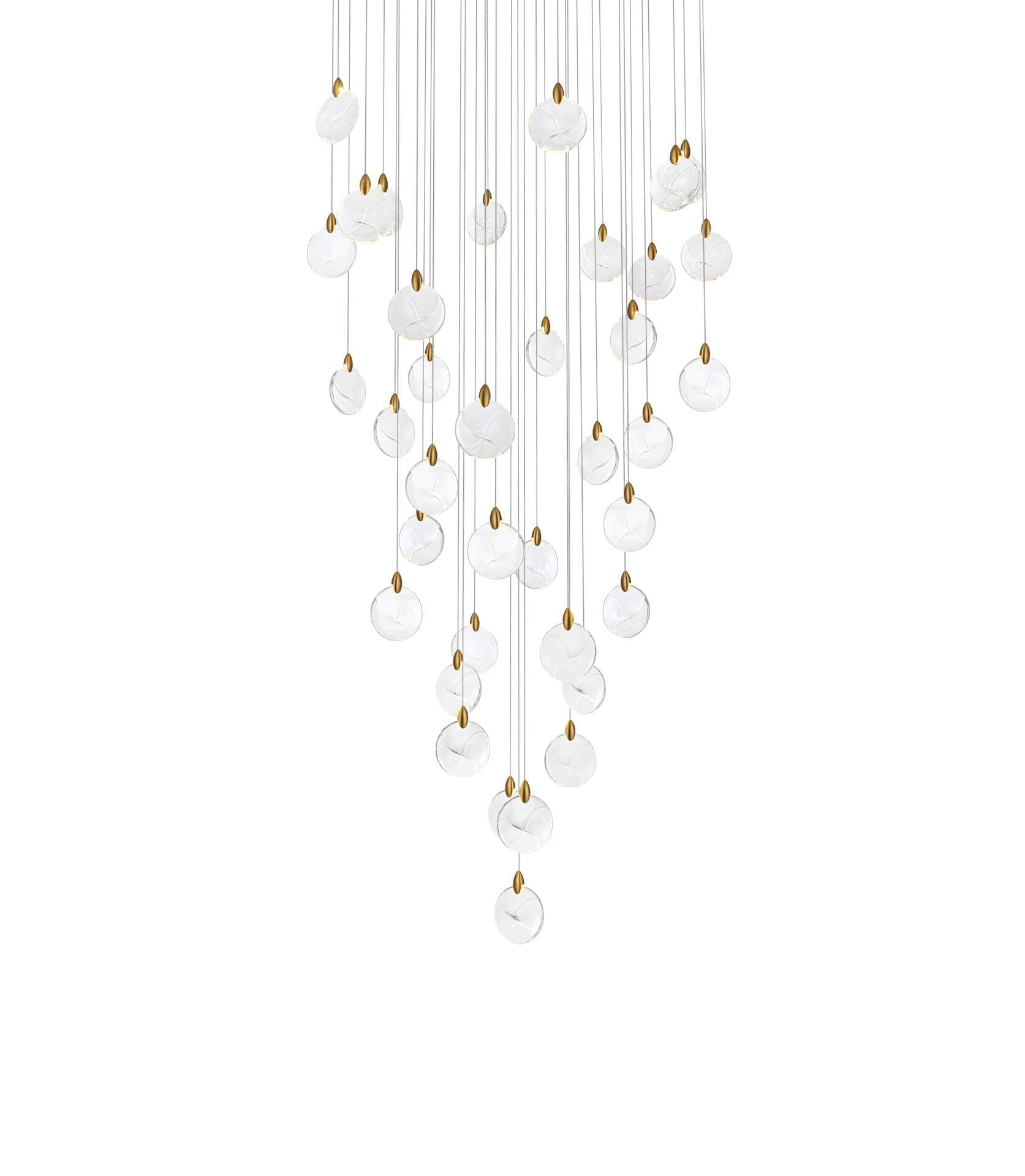 Dimensions
Chain/Rod Length: 142"
Length: 48"
Width: 48"
Height: 7.5"
Maximum Height: 125"
Wire Length: 142"
Specifications
Assembly Required: yes
Average Life (Hours): 6000
Bulb Included: Yes
Color Temperature: 3500K
CRI: 80
Crystal/Glass Color: Clear
Dimmable: Yes
Distressed Finish: No
Dry/Wet/Damp: Dry
ETL: Yes
Finish (Color): Satin Gold and Clear
Fixture Material: Iron and Crystal
Hanging Device: Cord
Hardware Finish: Satin Gold
Harware Material: Iron
Lumens: 150
Max/Nominal Watt: 74W
Number of Lights: 37
Product Shape: Round
Product Type: Chandeliers
Product Warranty: 1 year limited
Socket Type: LED
Voltage: 110V - 125V
Wattage/Bulb: 2W
Watts: 2W
Weight: 101
Wire Included: Yes
Shipment type: LTL - alternate view