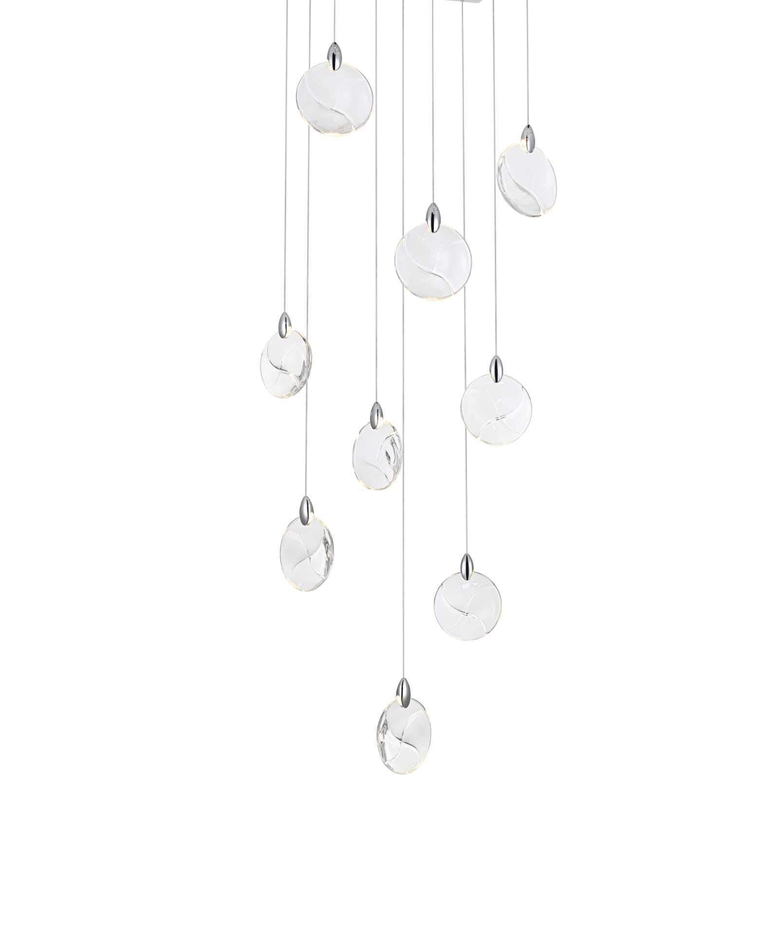 Dimensions
Chain/Rod Length: 142"
Length: 20"
Width: 20"
Height: 7.5"
Maximum Height: 125"
Wire Length: 142"
Specifications
Assembly Required: yes
Average Life (Hours): 6000
Bulb Included: Yes
Color Temperature: 3500K
CRI: 80
Crystal/Glass Color: Clear
Dimmable: Yes
Distressed Finish: No
Dry/Wet/Damp: Dry
ETL: Yes
Finish (Color): Chrome and Clear
Fixture Material: Iron and Crystal
Hanging Device: Cord
Hardware Finish: Chrome
Harware Material: Iron
Lumens: 150
Max/Nominal Watt: 18W
Number of Lights: 9
Product Shape: Rectangle
Product Type: Pendants
Product Warranty: 1 year limited
Socket Type: LED
Voltage: 110V - 125V
Wattage/Bulb: 2W
Watts: 2W
Weight: 26
Wire Included: Yes
Shipment type: Small parcel - alternate view