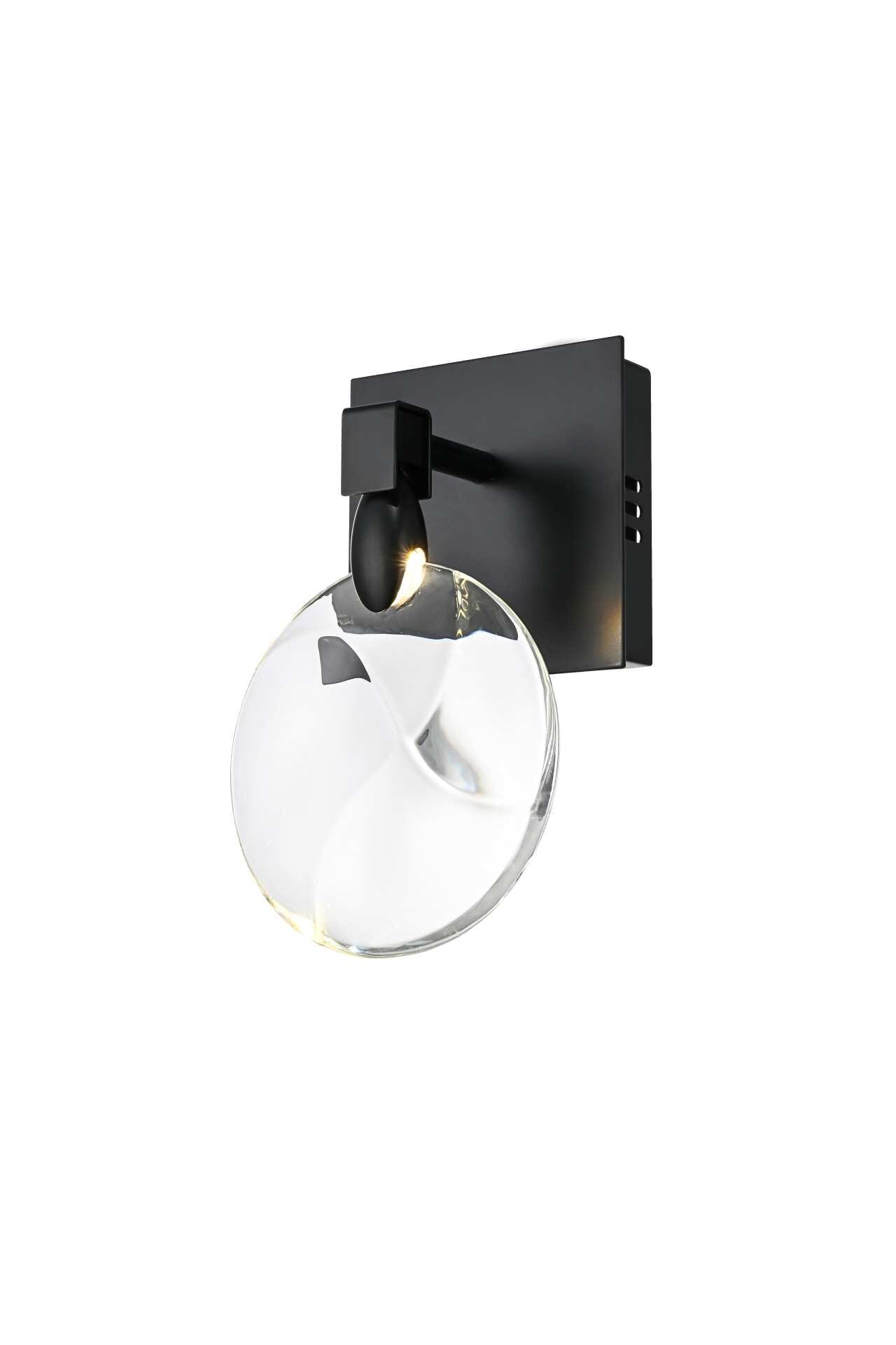 Dimensions
Width: 6"
Height: 9.5"
Extension: 4"
Wire Length: 20"
Specifications
Assembly Required: yes
Average Life (Hours): 6000
Bulb Included: Yes
Color Temperature: 3500K
CRI: 80
Crystal/Glass Color: Clear
Dimmable: Yes
Distressed Finish: No
Dry/Wet/Damp: Dry
ETL: Yes
Finish (Color): Black and Clear
Fixture Material: Iron and Crystal
Hardware Finish: Black
Harware Material: Iron
Lumens: 150
Max/Nominal Watt: 2W
Number of Lights: 1
Product Shape: Rectangle
Product Type: Wall Sconce
Product Warranty: 1 year limited
Socket Type: LED
Voltage: 110V - 125V
Wattage/Bulb: 2W
Watts: 2W
Weight: 4
Wire Included: Yes
Shipment type: Small parcel - alternate view