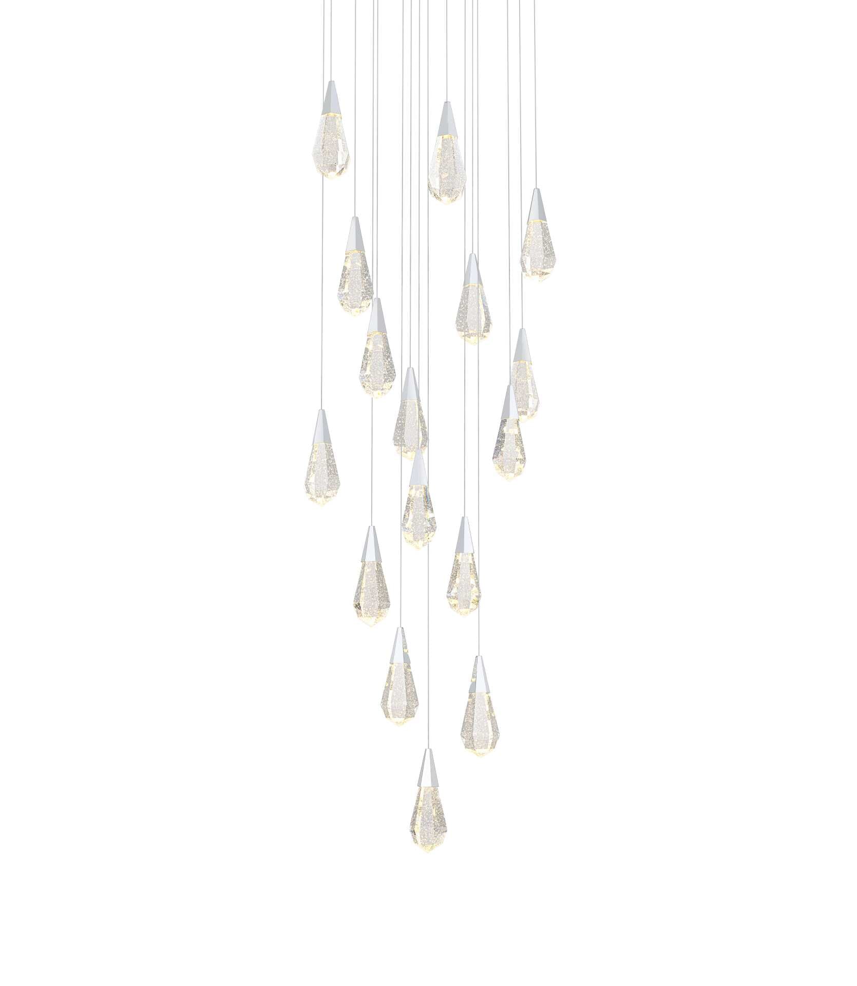 Dimensions
Chain/Rod Length: 142"
Length: 28"
Width: 28"
Height: 10"
Maximum Height: 128"
Wire Length: 142"
Specifications
Assembly Required: yes
Average Life (Hours): 6000
Bulb Included: Yes
Color Temperature: 3500K
CRI: 80
Crystal/Glass Color: Clear
Dimmable: Yes
Distressed Finish: No
Dry/Wet/Damp: Dry
ETL: Yes
Finish (Color): Chrome and Clear
Fixture Material: Iron and Crystal
Hanging Device: Cord
Hardware Finish: Chrome
Harware Material: Iron
Lumens: 150
Max/Nominal Watt: 32W
Number of Lights: 16
Product Shape: Round
Product Type: Pendants
Product Warranty: 1 year limited
Socket Type: LED
Voltage: 110V - 125V
Wattage/Bulb: 2W
Watts: 2W
Weight: 78
Wire Included: Yes
Shipment type: Small parcel - alternate view