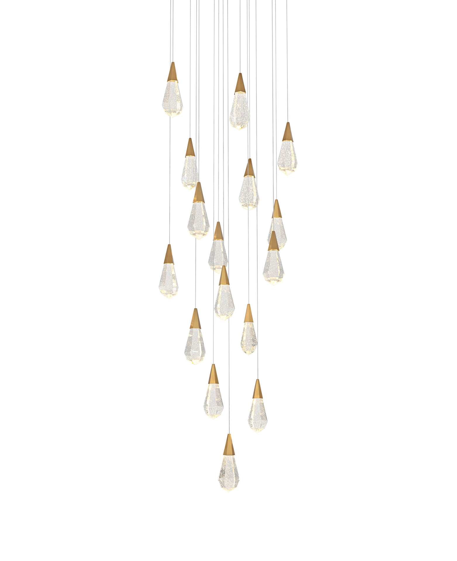 Dimensions
Chain/Rod Length: 142"
Length: 28"
Width: 28"
Height: 10"
Maximum Height: 128"
Wire Length: 142"
Specifications
Assembly Required: yes
Average Life (Hours): 6000
Bulb Included: Yes
Color Temperature: 3500K
CRI: 80
Crystal/Glass Color: Clear
Dimmable: Yes
Distressed Finish: No
Dry/Wet/Damp: Dry
ETL: Yes
Finish (Color): Satin Gold and Clear
Fixture Material: Iron and Crystal
Hanging Device: Cord
Hardware Finish: Satin Gold
Harware Material: Iron
Lumens: 150
Max/Nominal Watt: 32W
Number of Lights: 16
Product Shape: Round
Product Type: Pendants
Product Warranty: 1 year limited
Socket Type: LED
Voltage: 110V - 125V
Wattage/Bulb: 2W
Watts: 2W
Weight: 78
Wire Included: Yes
Shipment type: Small parcel - alternate view