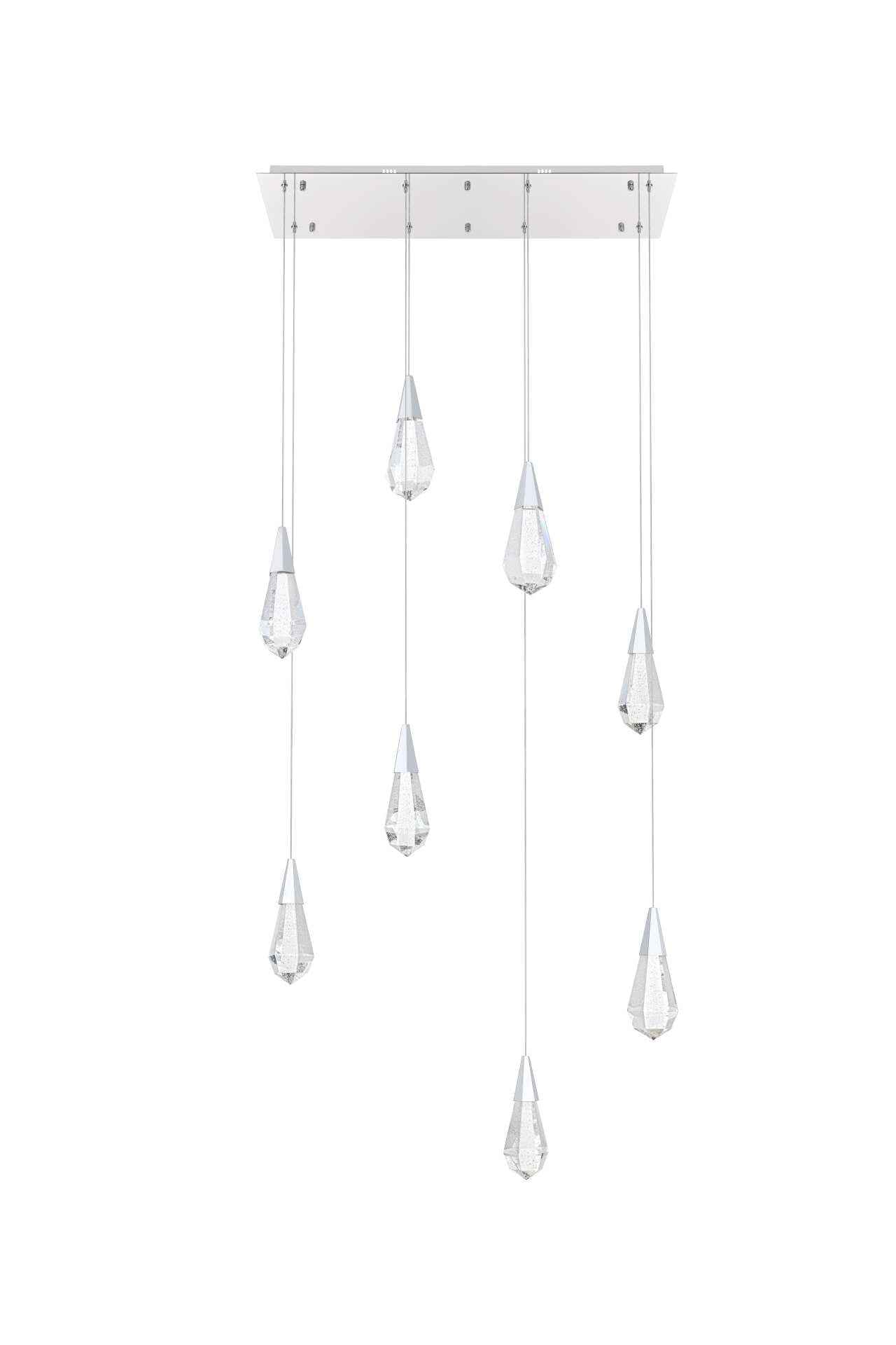 Dimensions
Chain/Rod Length: 142"
Length: 36"
Width: 12"
Height: 10"
Maximum Height: 128"
Wire Length: 142"
Specifications
Assembly Required: yes
Average Life (Hours): 6000
Bulb Included: Yes
Color Temperature: 3500K
CRI: 80
Crystal/Glass Color: Clear
Dimmable: Yes
Distressed Finish: No
Dry/Wet/Damp: Dry
ETL: Yes
Finish (Color): Chrome and Clear
Fixture Material: Iron and Crystal
Hanging Device: Cord
Hardware Finish: Chrome
Harware Material: Iron
Lumens: 150
Max/Nominal Watt: 16W
Number of Lights: 8
Product Shape: Rectangle
Product Type: Pendants
Product Warranty: 1 year limited
Socket Type: LED
Voltage: 110V - 125V
Wattage/Bulb: 2W
Watts: 2W
Weight: 44
Wire Included: Yes
Shipment type: Small parcel - alternate view