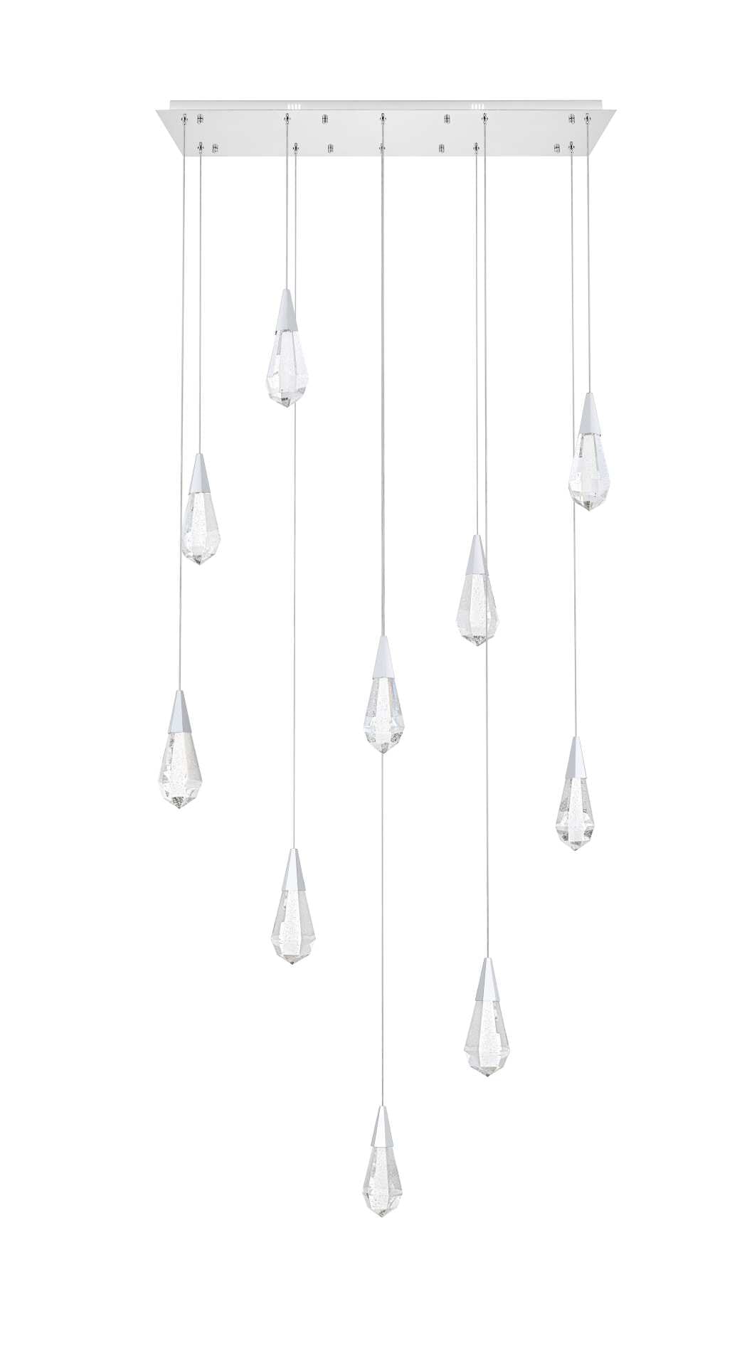 Dimensions
Chain/Rod Length: 142"
Length: 42"
Width: 12"
Height: 10"
Maximum Height: 128"
Wire Length: 142"
Specifications
Assembly Required: yes
Average Life (Hours): 6000
Bulb Included: Yes
Color Temperature: 3500K
CRI: 80
Crystal/Glass Color: Clear
Dimmable: Yes
Distressed Finish: No
Dry/Wet/Damp: Dry
ETL: Yes
Finish (Color): Chrome and Clear
Fixture Material: Iron and Crystal
Hanging Device: Cord
Hardware Finish: Chrome
Harware Material: Iron
Lumens: 150
Max/Nominal Watt: 20W
Number of Lights: 10
Product Shape: Rectangle
Product Type: Pendants
Product Warranty: 1 year limited
Socket Type: LED
Voltage: 110V - 125V
Wattage/Bulb: 2W
Watts: 2W
Weight: 53
Wire Included: Yes
Shipment type: Small parcel - alternate view