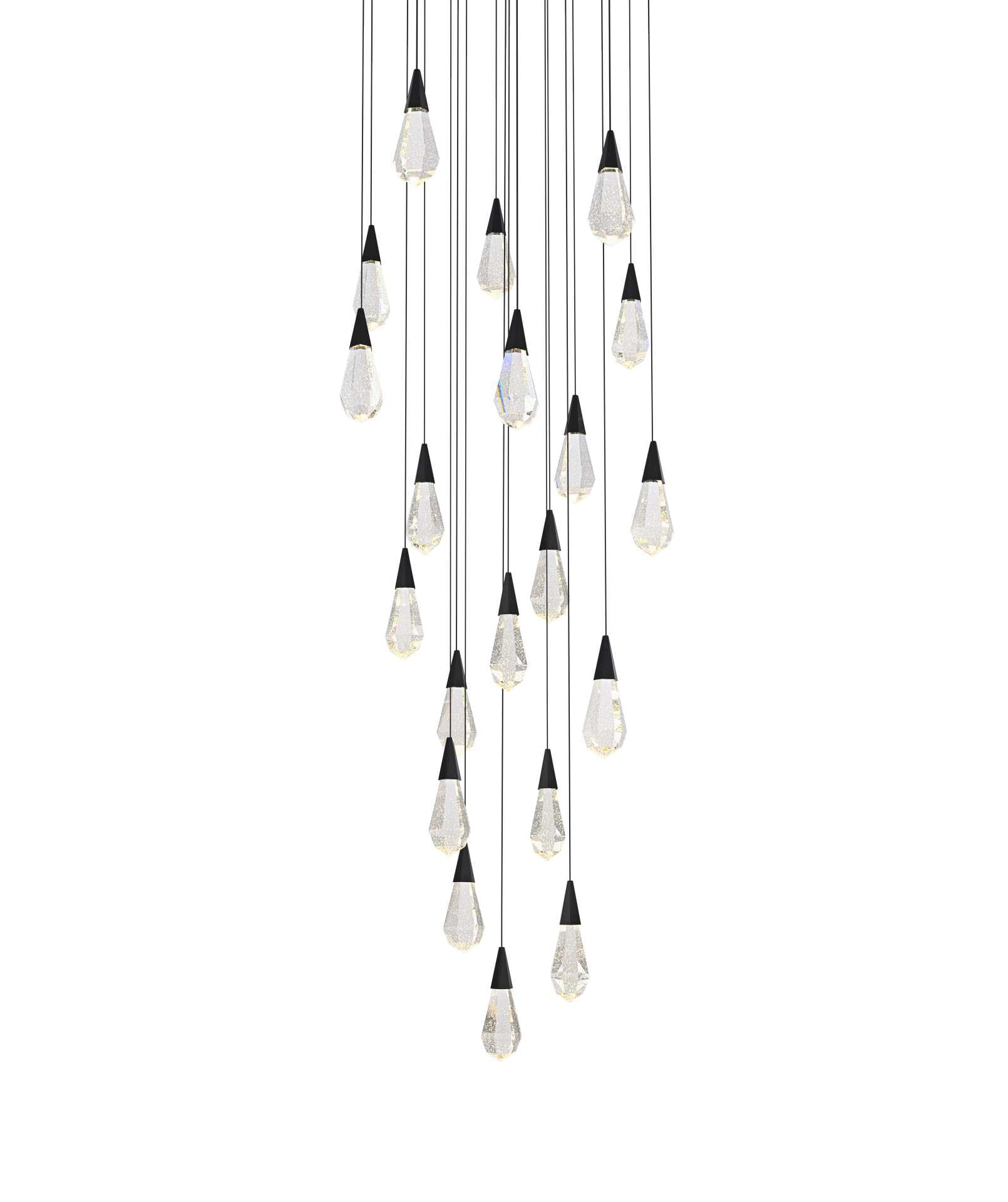 Dimensions
Chain/Rod Length: 142"
Length: 32"
Width: 32"
Height: 10"
Maximum Height: 128"
Wire Length: 142"
Specifications
Assembly Required: yes
Average Life (Hours): 6000
Bulb Included: Yes
Color Temperature: 3500K
CRI: 80
Crystal/Glass Color: Clear
Dimmable: Yes
Distressed Finish: No
Dry/Wet/Damp: Dry
ETL: Yes
Finish (Color): Black and Clear
Fixture Material: Iron and Crystal
Hanging Device: Cord
Hardware Finish: Black
Harware Material: Iron
Lumens: 150
Max/Nominal Watt: 40W
Number of Lights: 20
Product Shape: Round
Product Type: Chandeliers
Product Warranty: 1 year limited
Socket Type: LED
Voltage: 110V - 125V
Wattage/Bulb: 2W
Watts: 2W
Weight: 98
Wire Included: Yes
Shipment type: Small parcel - alternate view