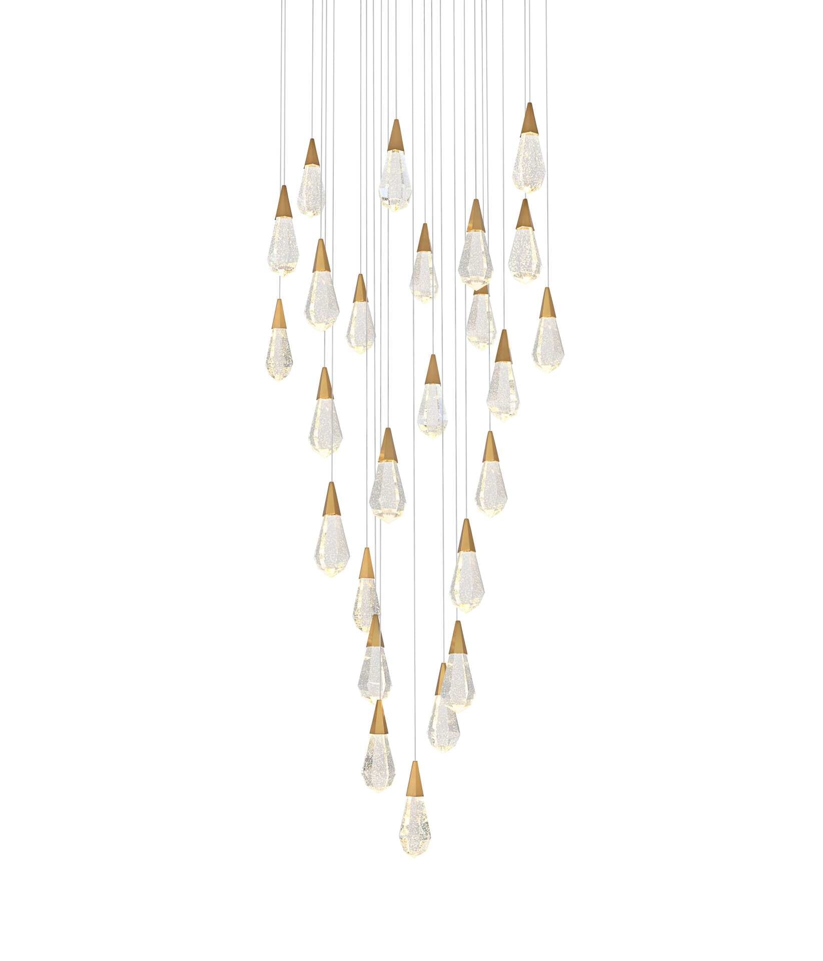 Dimensions
Chain/Rod Length: 142"
Length: 36"
Width: 36"
Height: 10"
Maximum Height: 128"
Wire Length: 142"
Specifications
Assembly Required: yes
Average Life (Hours): 6000
Bulb Included: Yes
Color Temperature: 3500K
CRI: 80
Crystal/Glass Color: Clear
Dimmable: Yes
Distressed Finish: No
Dry/Wet/Damp: Dry
ETL: Yes
Finish (Color): Satin Gold and Clear
Fixture Material: Iron and Crystal
Hanging Device: Cord
Hardware Finish: Satin Gold
Harware Material: Iron
Lumens: 150
Max/Nominal Watt: 50W
Number of Lights: 25
Product Shape: Round
Product Type: Chandeliers
Product Warranty: 1 year limited
Socket Type: LED
Voltage: 110V - 125V
Wattage/Bulb: 2W
Watts: 2W
Weight: 124
Wire Included: Yes
Shipment type: Oversize ground - alternate view