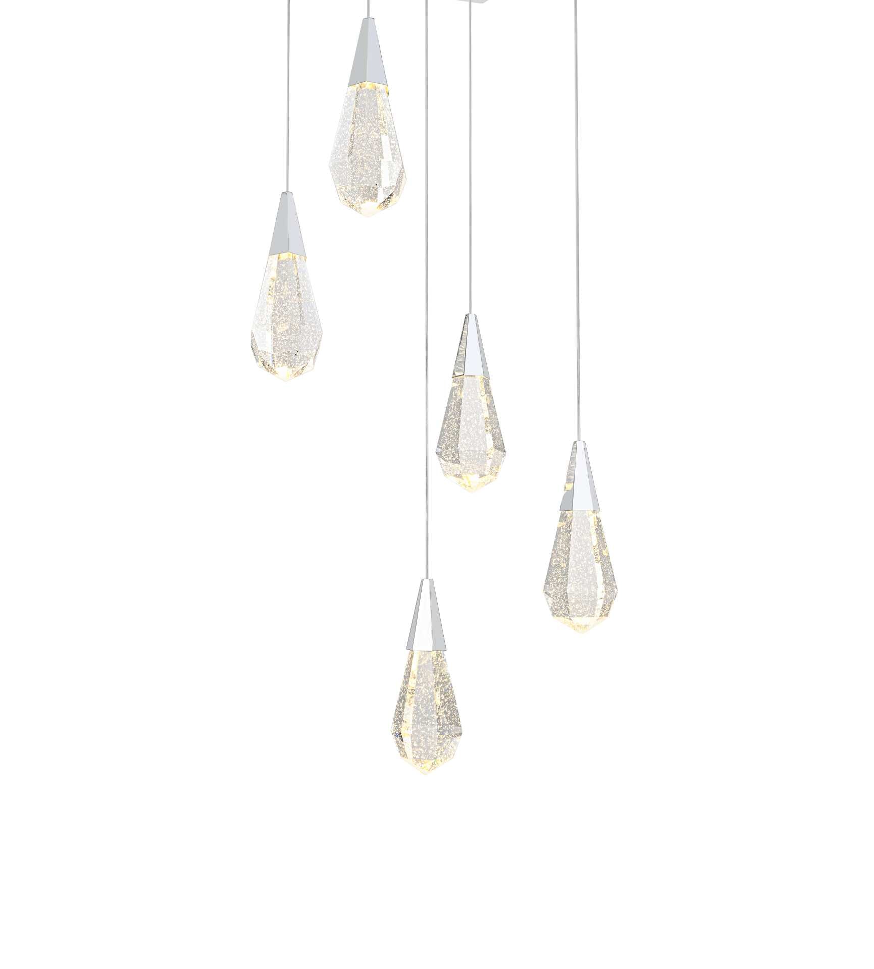 Dimensions
Chain/Rod Length: 142"
Length: 16"
Width: 16"
Height: 10"
Maximum Height: 128"
Wire Length: 142"
Specifications
Assembly Required: yes
Average Life (Hours): 6000
Bulb Included: Yes
Color Temperature: 3500K
CRI: 80
Crystal/Glass Color: Clear
Dimmable: Yes
Distressed Finish: No
Dry/Wet/Damp: Dry
ETL: Yes
Finish (Color): Chrome and Clear
Fixture Material: Iron and Crystal
Hanging Device: Cord
Hardware Finish: Chrome
Harware Material: Iron
Lumens: 150
Max/Nominal Watt: 10W
Number of Lights: 5
Product Shape: Rectangle
Product Type: Pendants
Product Warranty: 1 year limited
Socket Type: LED
Voltage: 110V - 125V
Wattage/Bulb: 2W
Watts: 2W
Weight: 27
Wire Included: Yes
Shipment type: Small parcel - alternate view