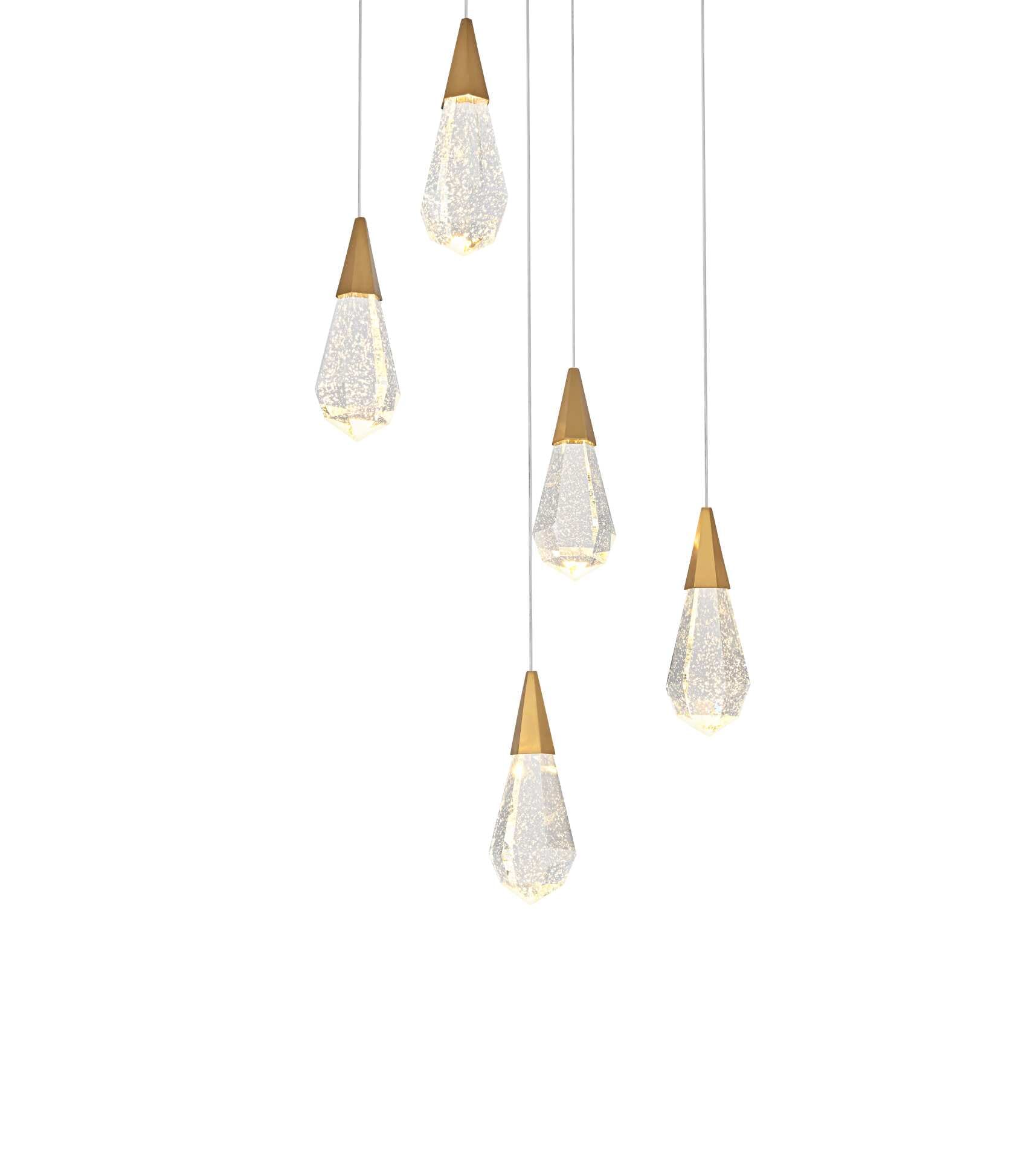 Dimensions
Chain/Rod Length: 142"
Length: 16"
Width: 16"
Height: 10"
Maximum Height: 128"
Wire Length: 142"
Specifications
Assembly Required: yes
Average Life (Hours): 6000
Bulb Included: Yes
Color Temperature: 3500K
CRI: 80
Crystal/Glass Color: Clear
Dimmable: Yes
Distressed Finish: No
Dry/Wet/Damp: Dry
ETL: Yes
Finish (Color): Satin Gold and Clear
Fixture Material: Iron and Crystal
Hanging Device: Cord
Hardware Finish: Satin Gold
Harware Material: Iron
Lumens: 150
Max/Nominal Watt: 10W
Number of Lights: 5
Product Shape: Rectangle
Product Type: Pendants
Product Warranty: 1 year limited
Socket Type: LED
Voltage: 110V - 125V
Wattage/Bulb: 2W
Watts: 2W
Weight: 27
Wire Included: Yes
Shipment type: Small parcel - alternate view