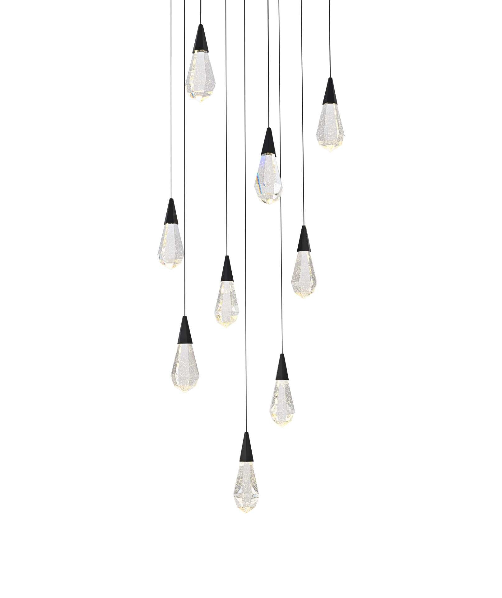 Dimensions
Chain/Rod Length: 142"
Length: 20"
Width: 20"
Height: 10"
Maximum Height: 128"
Wire Length: 142"
Specifications
Assembly Required: yes
Average Life (Hours): 6000
Bulb Included: Yes
Color Temperature: 3500K
CRI: 80
Crystal/Glass Color: Clear
Dimmable: Yes
Distressed Finish: No
Dry/Wet/Damp: Dry
ETL: Yes
Finish (Color): Black and Clear
Fixture Material: Iron and Crystal
Hanging Device: Cord
Hardware Finish: Black
Harware Material: Iron
Lumens: 150
Max/Nominal Watt: 18W
Number of Lights: 9
Product Shape: Rectangle
Product Type: Pendants
Product Warranty: 1 year limited
Socket Type: LED
Voltage: 110V - 125V
Wattage/Bulb: 2W
Watts: 2W
Weight: 47
Wire Included: Yes
Shipment type: Small parcel - alternate view