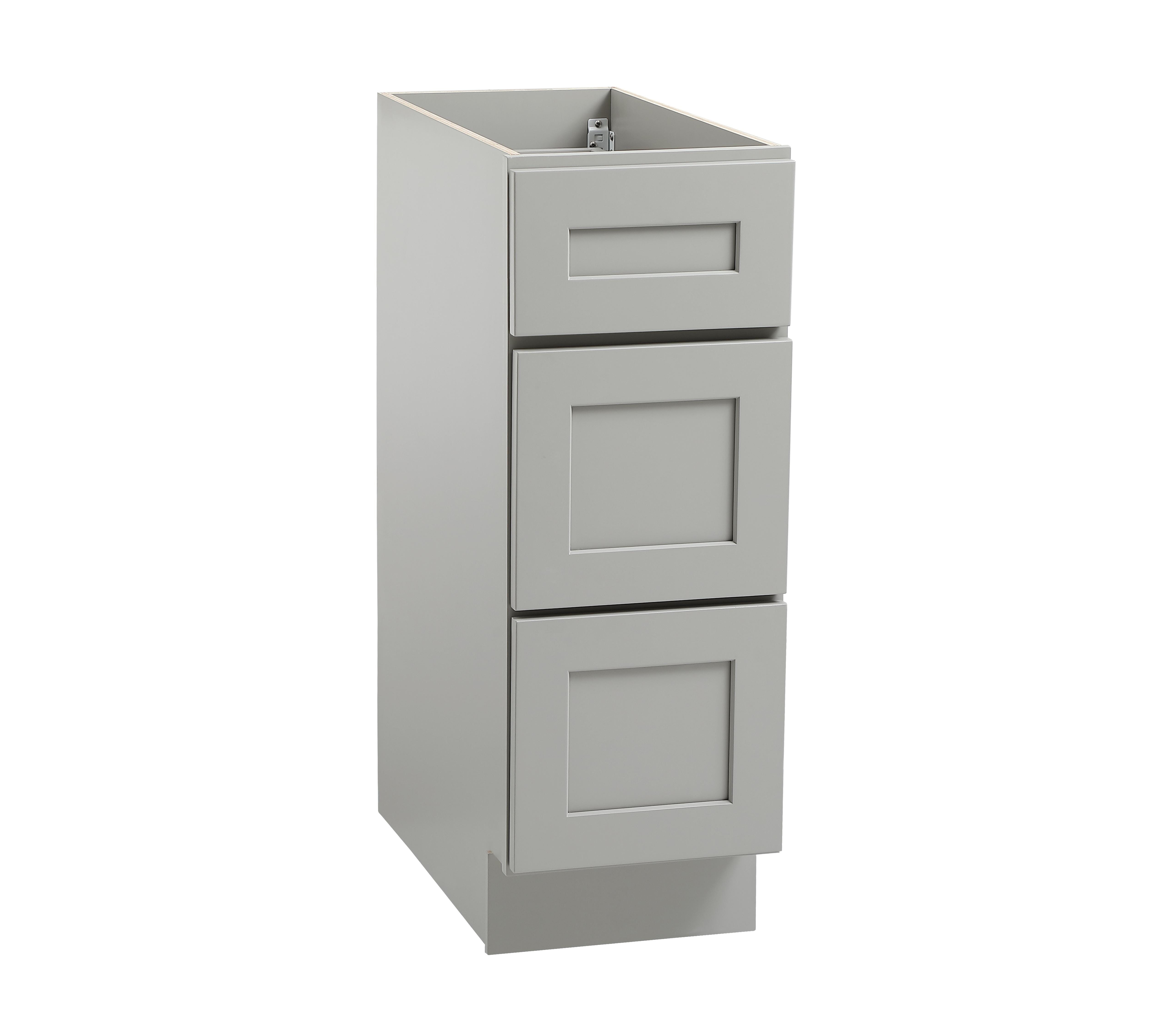 Installation Manual
Specification Sheet
Dimensions
Length: 12"
Width: 24"
Height: 34.5"
Specifications
Assembly Required: Yes
Distressed Finish: No
Finish (Color): Grey
Rubberwood and Plywood
Product Shape: Rectangle
Product Type: Kitchen Drawer Base Cabinet
Product Warranty: 1 year limited
Weight: 69.5
Wire Included: No
Wood Type: Rubberwood
Shipment type: Small Parcel
Drawers
Drawers Included: Yes
Number of Drawers: 3 - alternate view