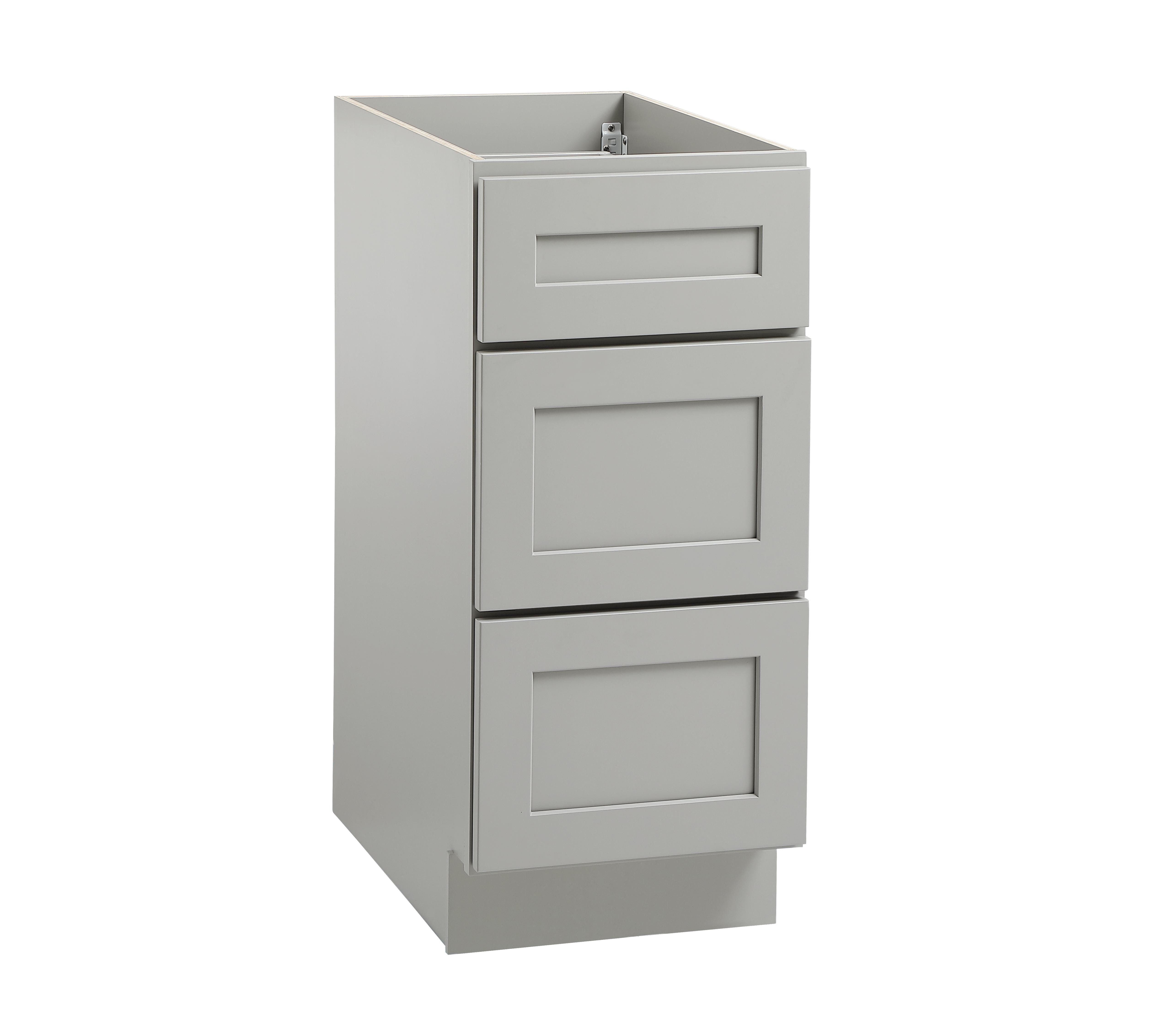 Installation Manual
Specification Sheet
Dimensions
Length: 15"
Width: 24"
Height: 34.5"
Specifications
Assembly Required: Yes
Distressed Finish: No
Finish (Color): Grey
Rubberwood and Plywood
Product Shape: Rectangle
Product Type: Kitchen Drawer Base Cabinet
Product Warranty: 1 year limited
Weight: 73.2
Wire Included: No
Wood Type: Rubberwood
Shipment type: Small Parcel
Drawers
Drawers Included: Yes
Number of Drawers: 3 - alternate view