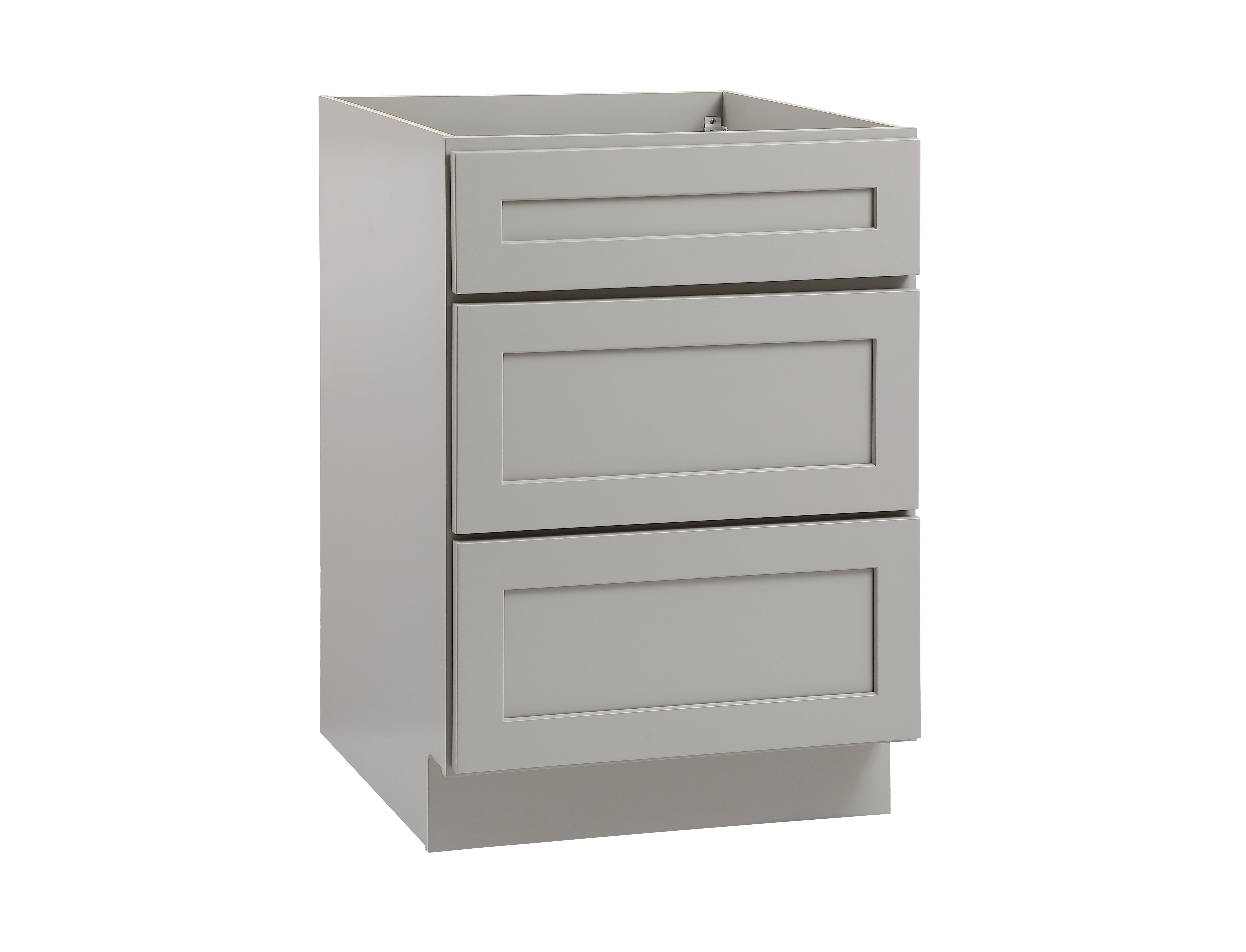 Installation Manual
Specification Sheet
Dimensions
Length: 24"
Width: 24"
Height: 34.5"
Specifications
Assembly Required: Yes
Distressed Finish: No
Finish (Color): Grey
Rubberwood and Plywood
Product Shape: Rectangle
Product Type: Kitchen Drawer Base Cabinet
Product Warranty: 1 year limited
Weight: 89.3
Wire Included: No
Wood Type: Rubberwood
Shipment type: Small Parcel
Drawers
Drawers Included: Yes
Number of Drawers: 3 - alternate view