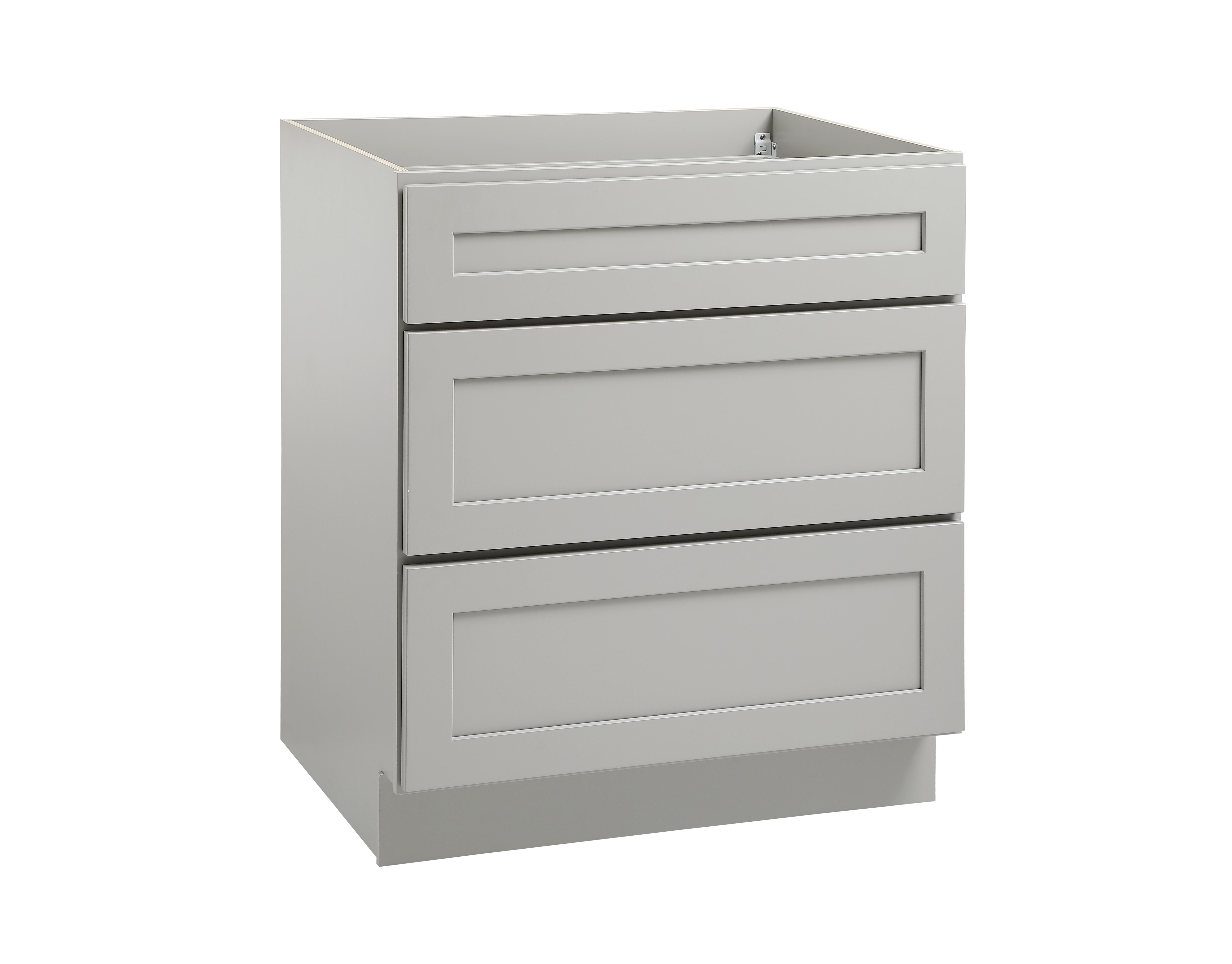 Installation Manual
Specification Sheet
Dimensions
Length: 30"
Width: 24"
Height: 34.5"
Specifications
Assembly Required: Yes
Distressed Finish: No
Finish (Color): Grey
Rubberwood and Plywood
Product Shape: Rectangle
Product Type: Kitchen Drawer Base Cabinet
Product Warranty: 1 year limited
Weight: 101.4
Wire Included: No
Wood Type: Rubberwood
Shipment type: Small Parcel
Drawers
Drawers Included: Yes
Number of Drawers: 3 - alternate view