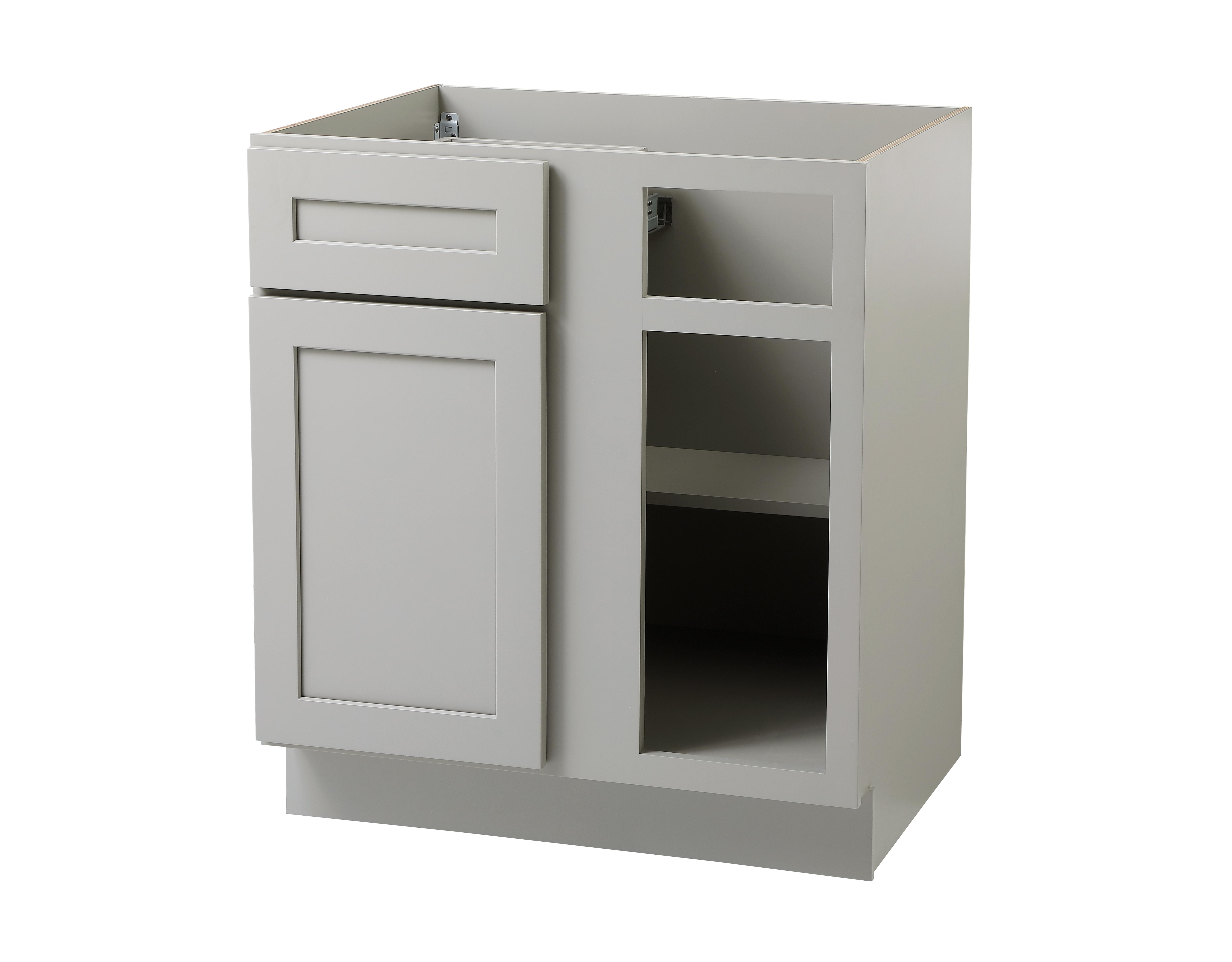 Installation Manual
Specification Sheet
Dimensions
Length: 30"
Width: 24"
Height: 34.5"
Specifications
Assembly Required: Yes
Distressed Finish: No
Finish (Color): Grey
Rubberwood and Plywood
Product Shape: Rectangle
Product Type: Kitchen Blind Corner Base Cabinet
Product Warranty: 1 year limited
Weight: 61.7
Wire Included: No
Wood Type: Rubberwood
Shipment type: Small Parcel
Drawers
Drawers Included: Yes
Number of Drawers: 1
Shelves
Number of Shelves: 1 - alternate view