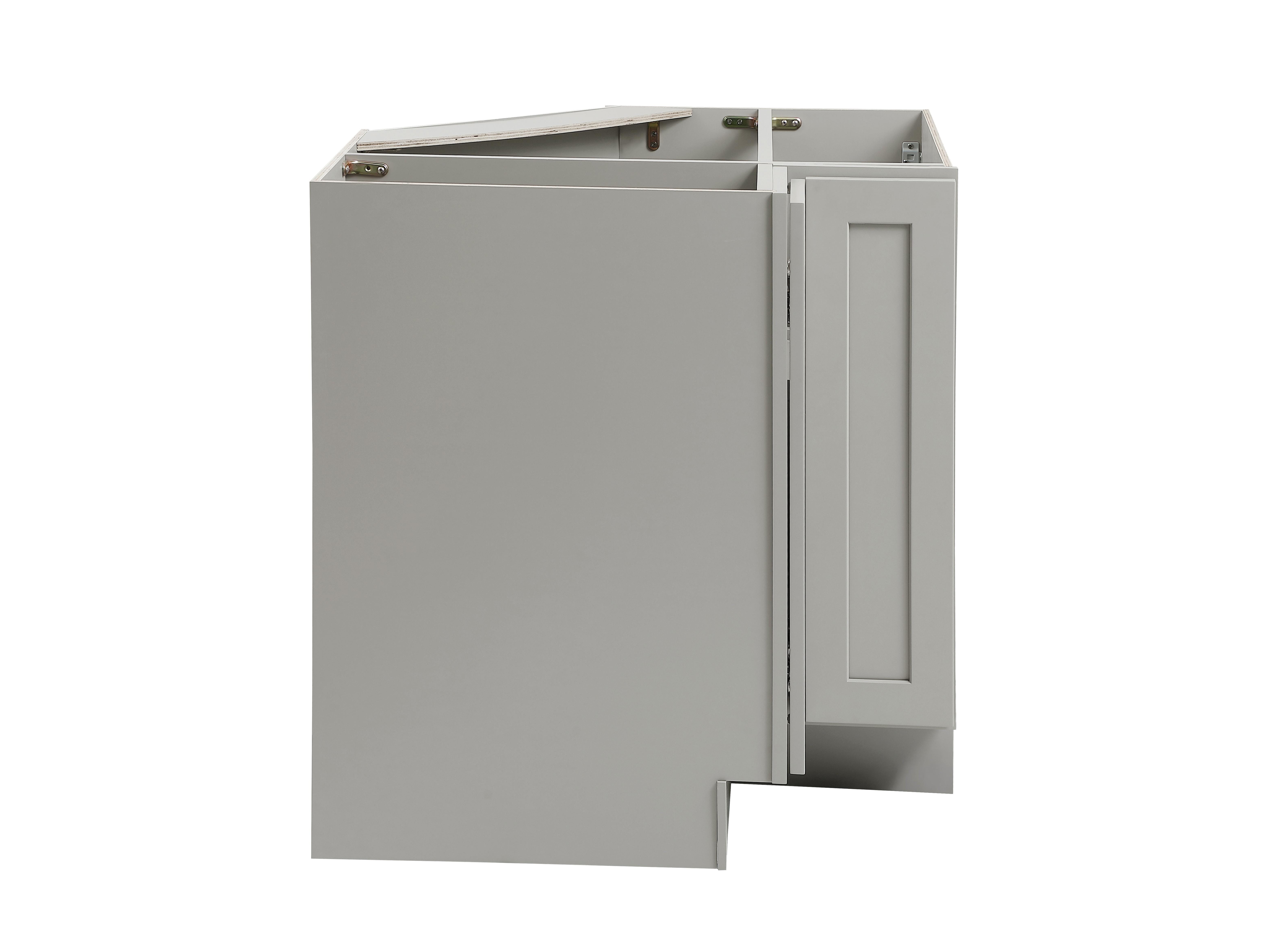 Installation Manual
Specification Sheet
Dimensions
Length: 33"
Width: 33"
Height: 34.5"
Specifications
Assembly Required: Yes
Distressed Finish: No
Finish (Color): Grey
Product Material: Rubberwood and Plywood
Product Shape: Polygon
Product Type: Kitchen Lazy Susan Corner Base Cabinet
Product Warranty: 1 year limited
Weight: 74.9
Wire Included: No
Wood Type: Rubberwood
Shipment type: Small Parcel
Drawers
Drawers Included: No
Shelves
Number of Shelves: 2 - alternate view