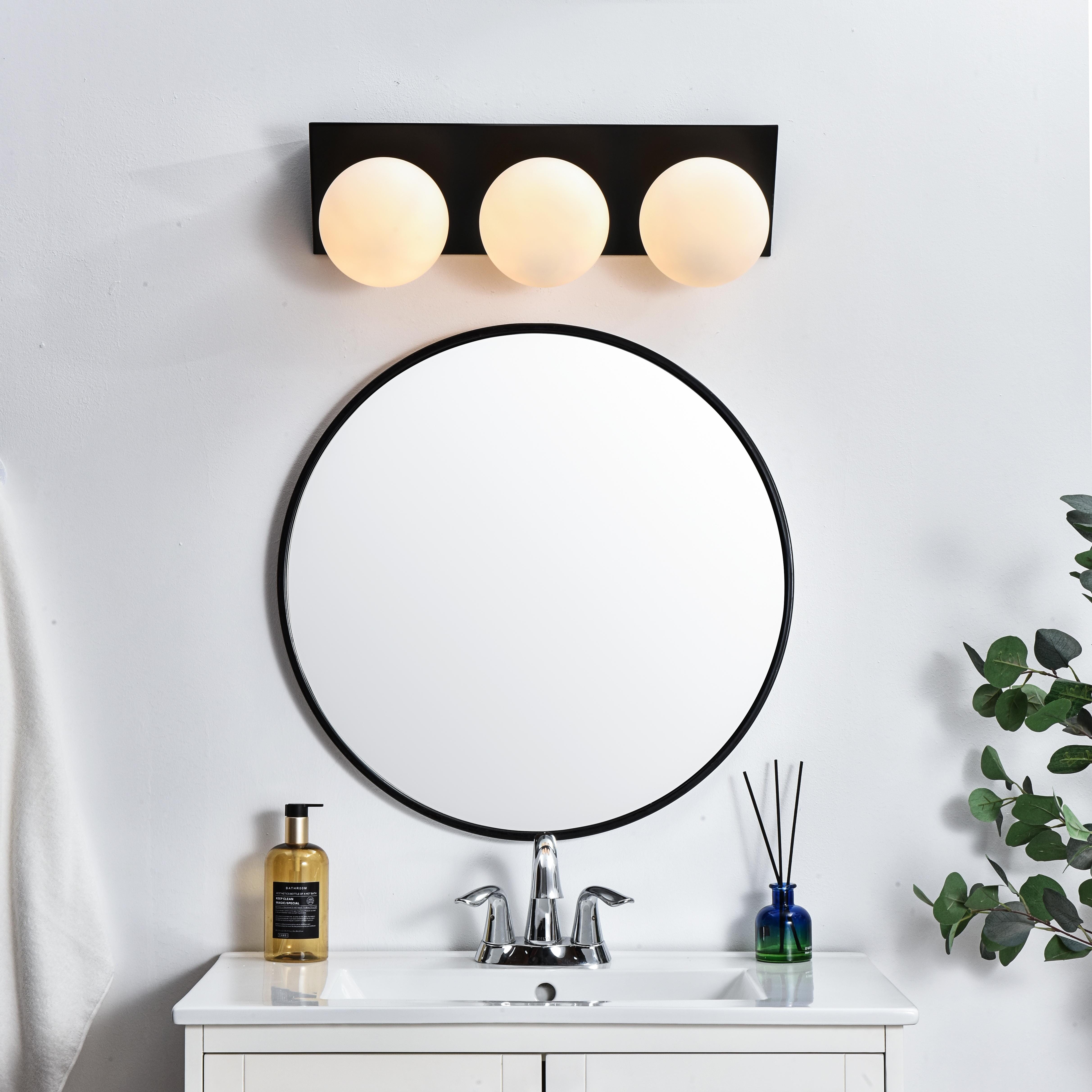 Installation Manual
Specification Sheet
Dimensions
Length: 7.5"
Width: 22"
Height: 8"
Extension: 7.5"
Wire Length: 8"
Depth: 7.5"
Specifications
Assembly Required: Yes
Bulb Included: No
#N/A
Dimmable: Yes
Distressed Finish: No
Dry/Wet/Damp: Damp
ETL: yes
Finish (Color): Black and Frosted White
Fixture Material: Iron and Glass
Hardware Finish: Black
Harware Material: Iron
Max/Nominal Watt: 120W
Number of Lights: 3
Product Type: Vanity Lights
Product Warranty: 1 year limited
Socket Type: E12
Voltage: 110V
Wattage/Bulb: 40W
Weight: 7
Wire Included: Yes
Shipment type: Small Parcel
US Shipping Cost: $14.00 - alternate view