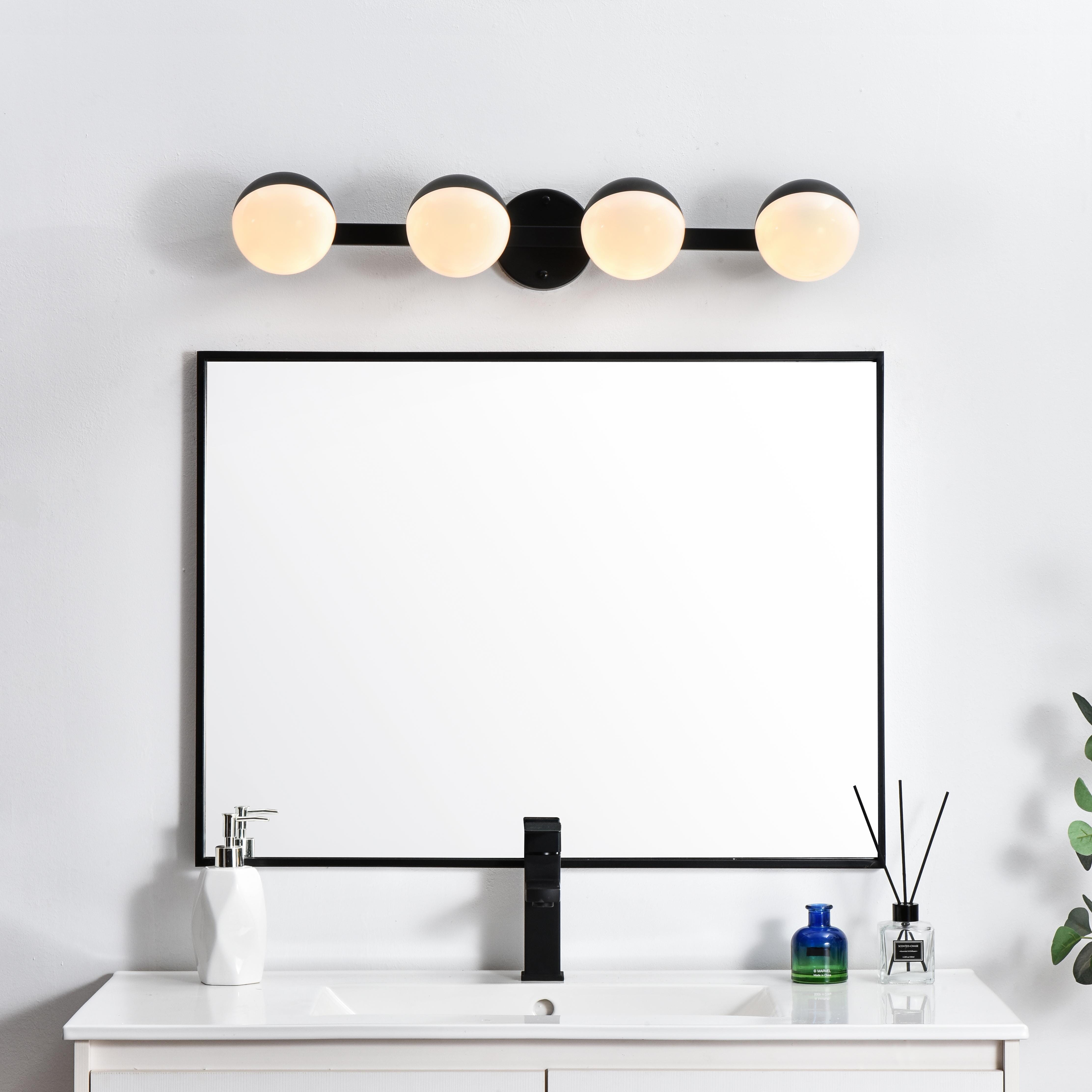 Installation Manual
Specification Sheet
Dimensions
Length: 7.5"
Width: 29"
Height: 5"
Extension: 7.5"
Wire Length: 8"
Depth: 7.5"
Specifications
Assembly Required: Yes
Bulb Included: No
#N/A
Dimmable: Yes
Distressed Finish: No
Dry/Wet/Damp: Damp
ETL: yes
Finish (Color): Black and Frosted White
Fixture Material: Iron and Acrylic
Hardware Finish: Black
Harware Material: Iron
Max/Nominal Watt: 160W
Number of Lights: 4
Product Type: Vanity Lights
Product Warranty: 1 year limited
Socket Type: E12
Voltage: 110V
Wattage/Bulb: 40W
Weight: 3
Wire Included: Yes
Shipment type: Small Parcel
US Shipping Cost: $13.00 - alternate view