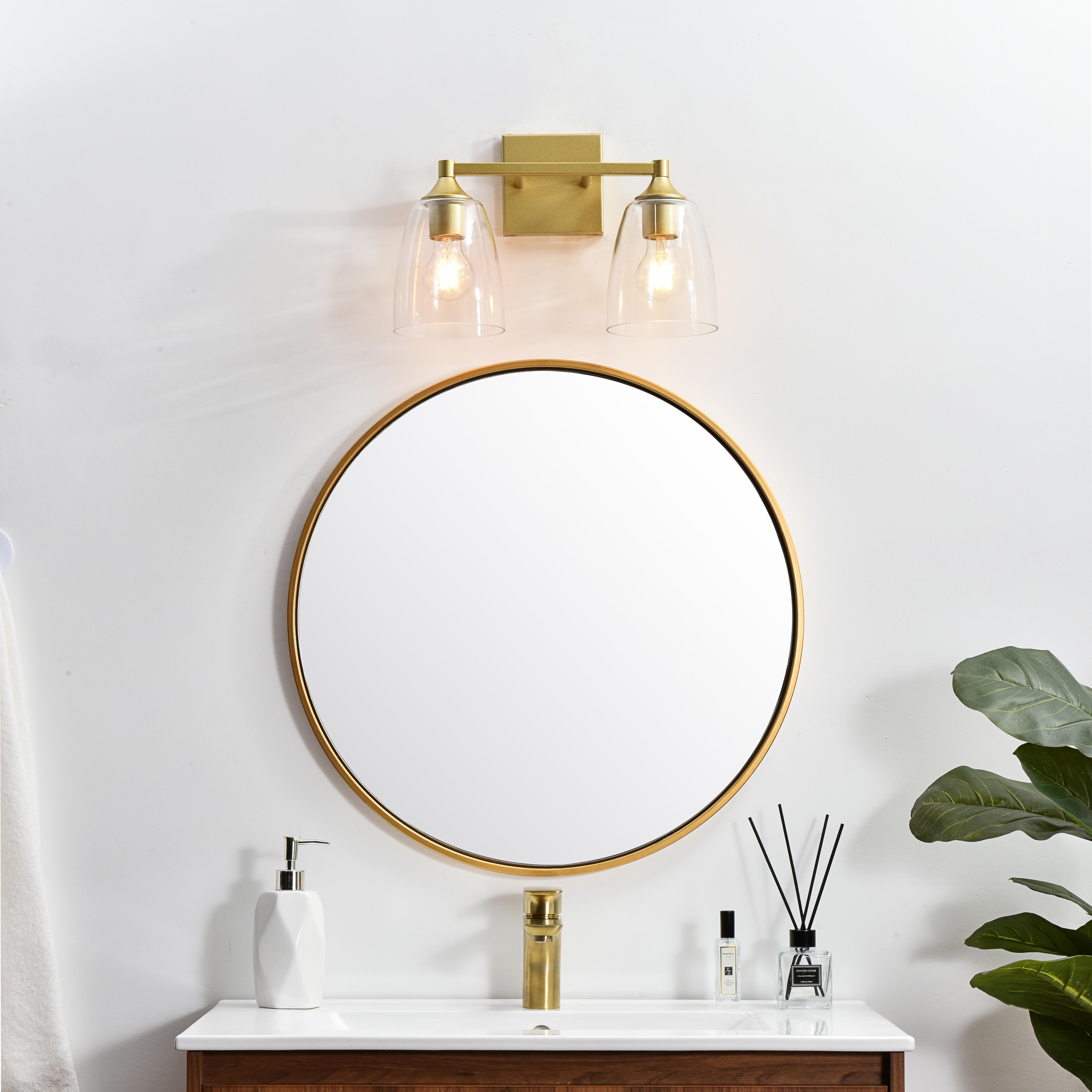 Installation Manual
Specification Sheet
Dimensions
Length: 7.2"
Width: 15"
Height: 10"
Extension: 7"
Wire Length: 8"
Depth: 7"
Specifications
Assembly Required: Yes
Bulb Included: No
#N/A
Dimmable: Yes
Distressed Finish: No
Dry/Wet/Damp: Damp
ETL: yes
Finish (Color): Brass and Clear
Fixture Material: Iron and Glass
Hardware Finish: Brass
Harware Material: Iron
Max/Nominal Watt: 80W
Number of Lights: 2
Product Type: Vanity Lights
Product Warranty: 1 year limited
Socket Type: E26
Voltage: 110V
Wattage/Bulb: 40W
Weight: 4
Wire Included: Yes
Shipment type: Small Parcel
US Shipping Cost: $13.00 - alternate view