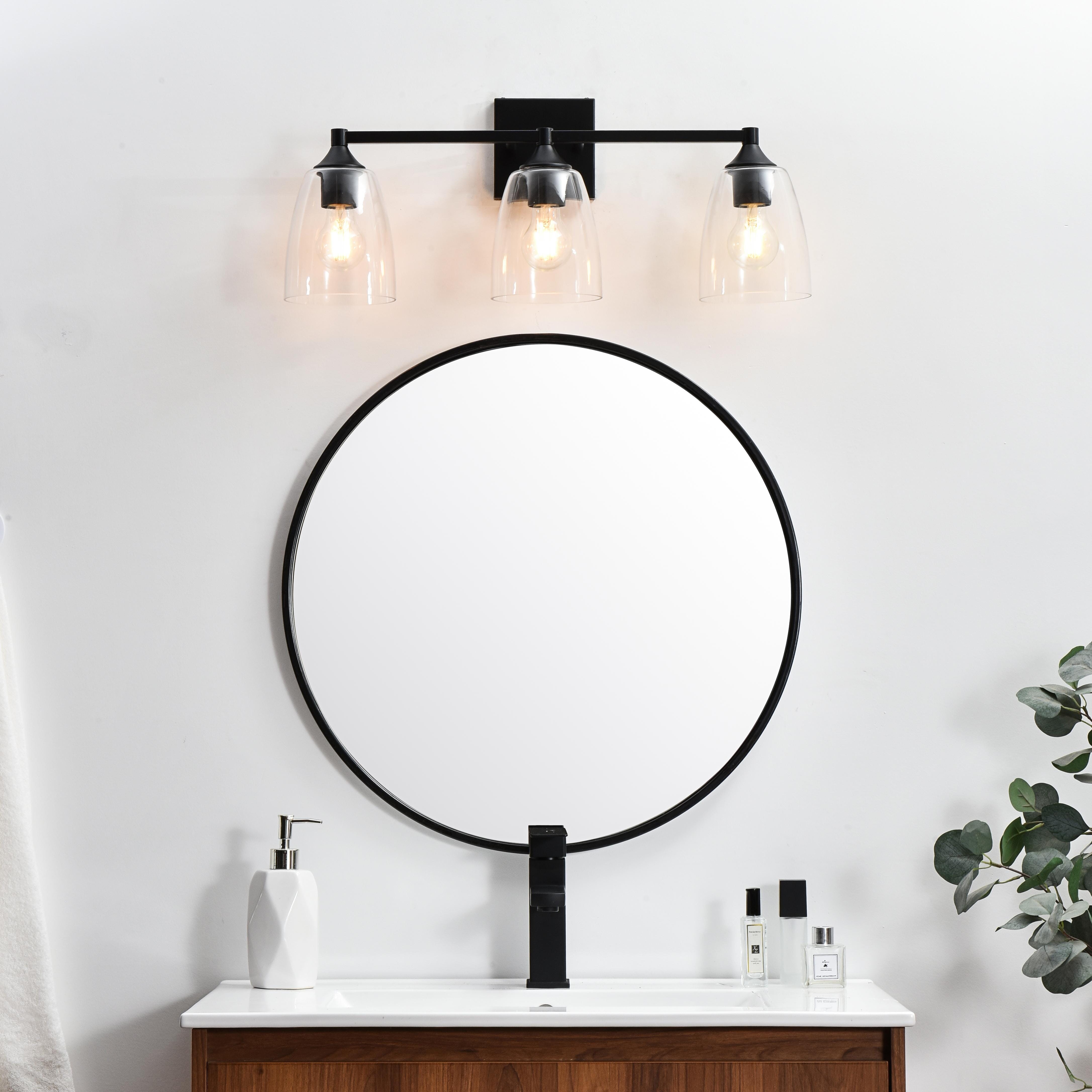 Installation Manual
Specification Sheet
Dimensions
Length: 7.2"
Width: 24"
Height: 10"
Extension: 7"
Wire Length: 8"
Depth: 7"
Specifications
Assembly Required: Yes
Bulb Included: No
#N/A
Dimmable: Yes
Distressed Finish: No
Dry/Wet/Damp: Damp
ETL: yes
Finish (Color): Black and Clear
Fixture Material: Iron and Glass
Hardware Finish: Black
Harware Material: Iron
Max/Nominal Watt: 120W
Number of Lights: 3
Product Type: Vanity Lights
Product Warranty: 1 year limited
Socket Type: E26
Voltage: 110V
Wattage/Bulb: 40W
Weight: 5
Wire Included: Yes
Shipment type: Small Parcel
US Shipping Cost: $13.00 - alternate view