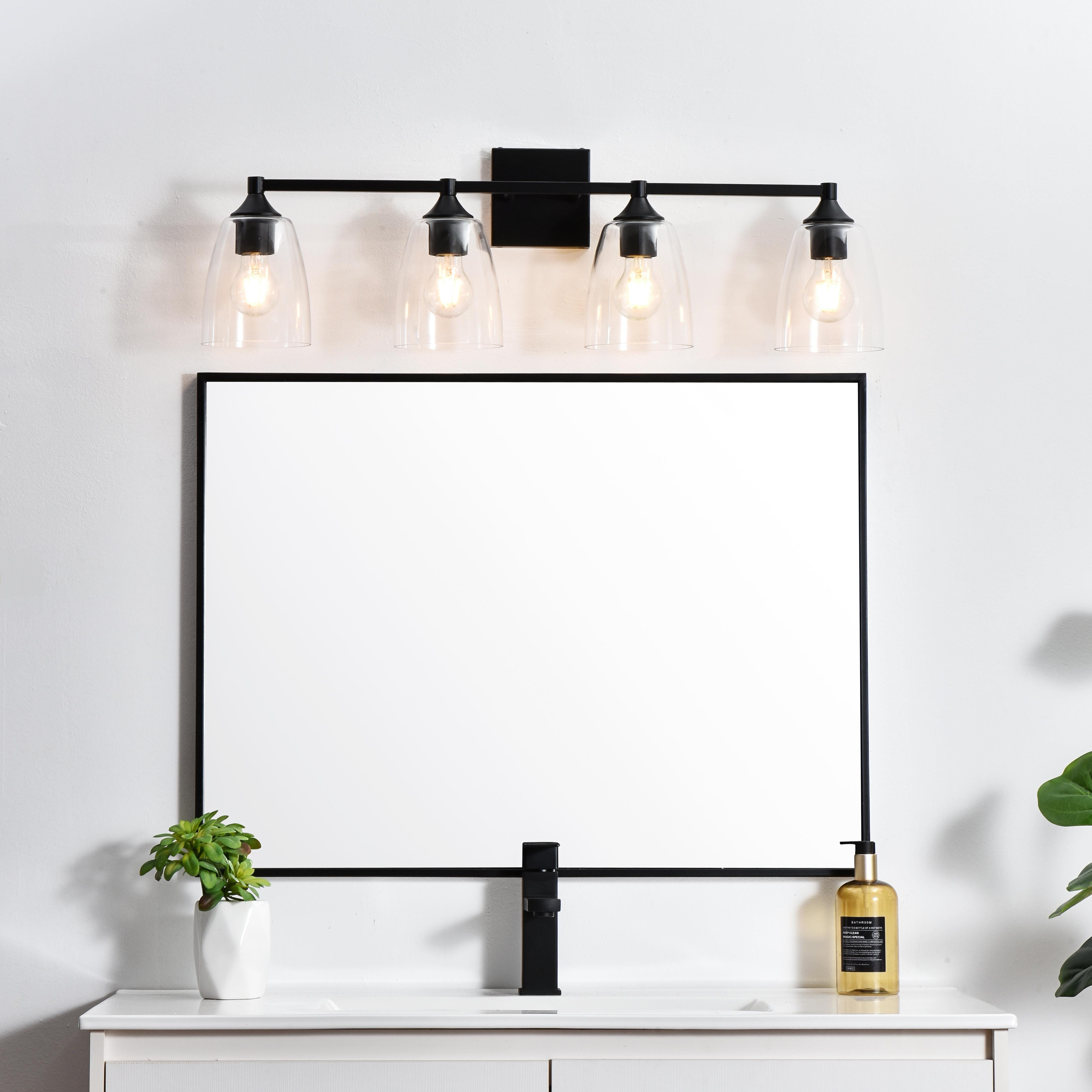 Installation Manual
Specification Sheet
Dimensions
Length: 7.2"
Width: 32"
Height: 10"
Extension: 7"
Wire Length: 8"
Depth: 7"
Specifications
Assembly Required: Yes
Bulb Included: No
#N/A
Dimmable: Yes
Distressed Finish: No
Dry/Wet/Damp: Damp
ETL: yes
Finish (Color): Black and Clear
Fixture Material: Iron and Glass
Hardware Finish: Black
Harware Material: Iron
Max/Nominal Watt: 160W
Number of Lights: 4
Product Type: Vanity Lights
Product Warranty: 1 year limited
Socket Type: E26
Voltage: 110V
Wattage/Bulb: 40W
Weight: 6
Wire Included: Yes
Shipment type: Small Parcel
US Shipping Cost: $15.00 - alternate view