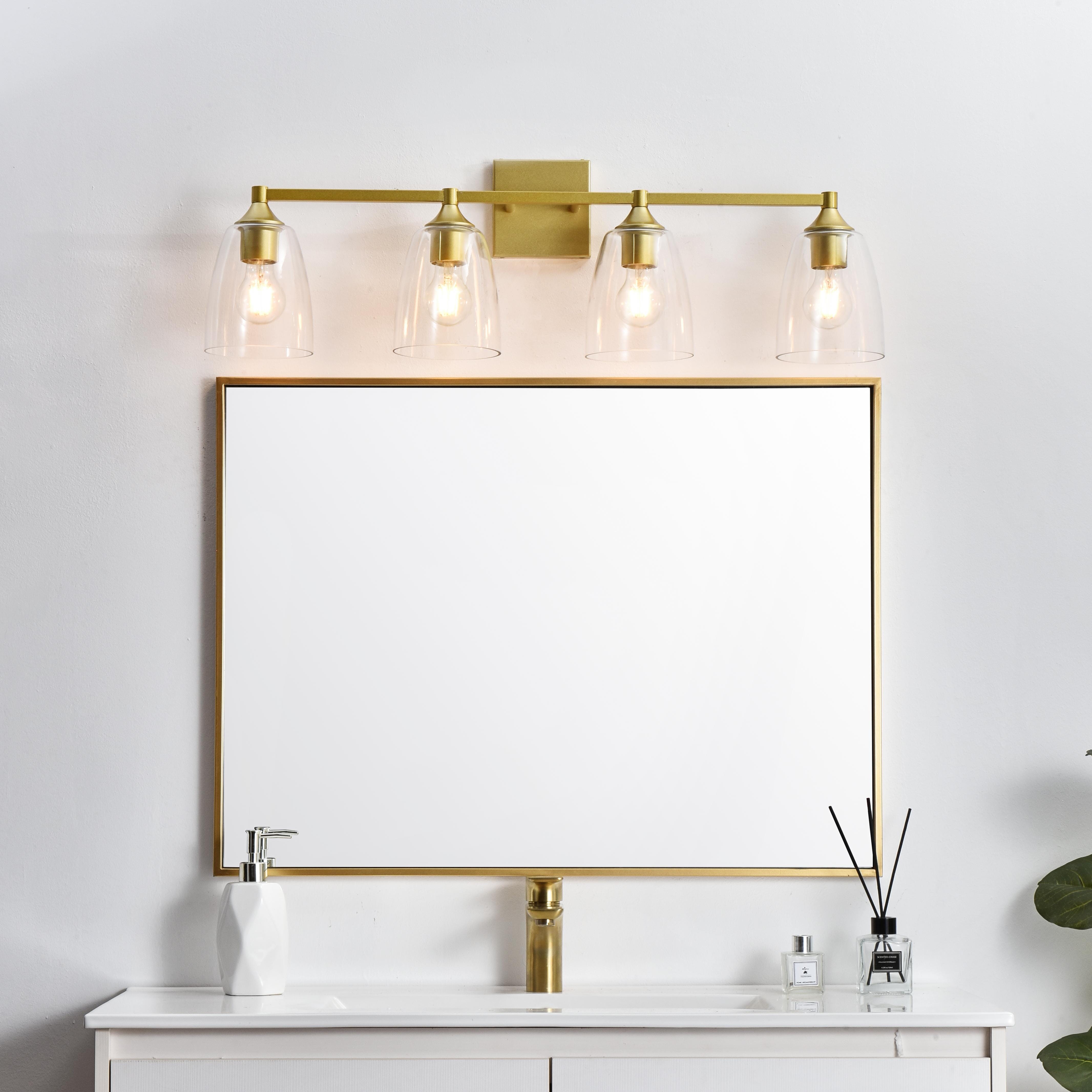 Installation Manual
Specification Sheet
Dimensions
Length: 7.2"
Width: 32"
Height: 10"
Extension: 7"
Wire Length: 8"
Depth: 7"
Specifications
Assembly Required: Yes
Bulb Included: No
#N/A
Dimmable: Yes
Distressed Finish: No
Dry/Wet/Damp: Damp
ETL: yes
Finish (Color): Brass and Clear
Fixture Material: Iron and Glass
Hardware Finish: Brass
Harware Material: Iron
Max/Nominal Watt: 160W
Number of Lights: 4
Product Type: Vanity Lights
Product Warranty: 1 year limited
Socket Type: E26
Voltage: 110V
Wattage/Bulb: 40W
Weight: 6
Wire Included: Yes
Shipment type: Small Parcel
US Shipping Cost: $15.00 - alternate view