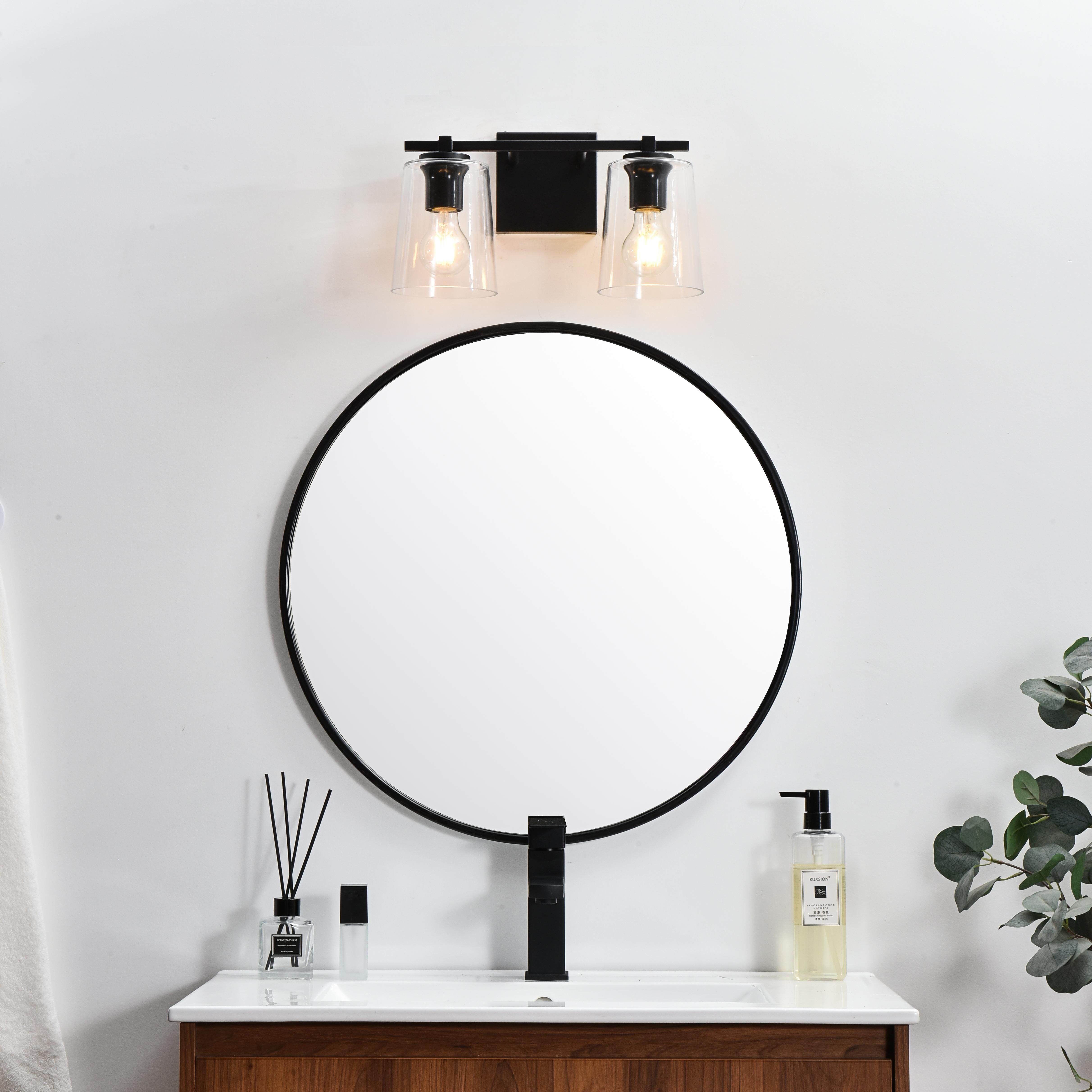 Specification Sheet
Dimensions
Length: 7.4"
Width: 14"
Height: 8"
Extension: 7"
Wire Length: 8"
Depth: 7"
Specifications
Assembly Required: Yes
Bulb Included: No
#N/A
Dimmable: Yes
Distressed Finish: No
Dry/Wet/Damp: Damp
ETL: yes
Finish (Color): Black and Clear
Fixture Material: Iron and Glass
Hardware Finish: Black
Harware Material: Iron
Max/Nominal Watt: 80W
Number of Lights: 2
Product Type: Vanity Lights
Product Warranty: 1 year limited
Socket Type: E26
Voltage: 110V
Wattage/Bulb: 40W
Weight: 4
Wire Included: Yes
Shipment type: Small Parcel
US Shipping Cost: $13.00 - alternate view