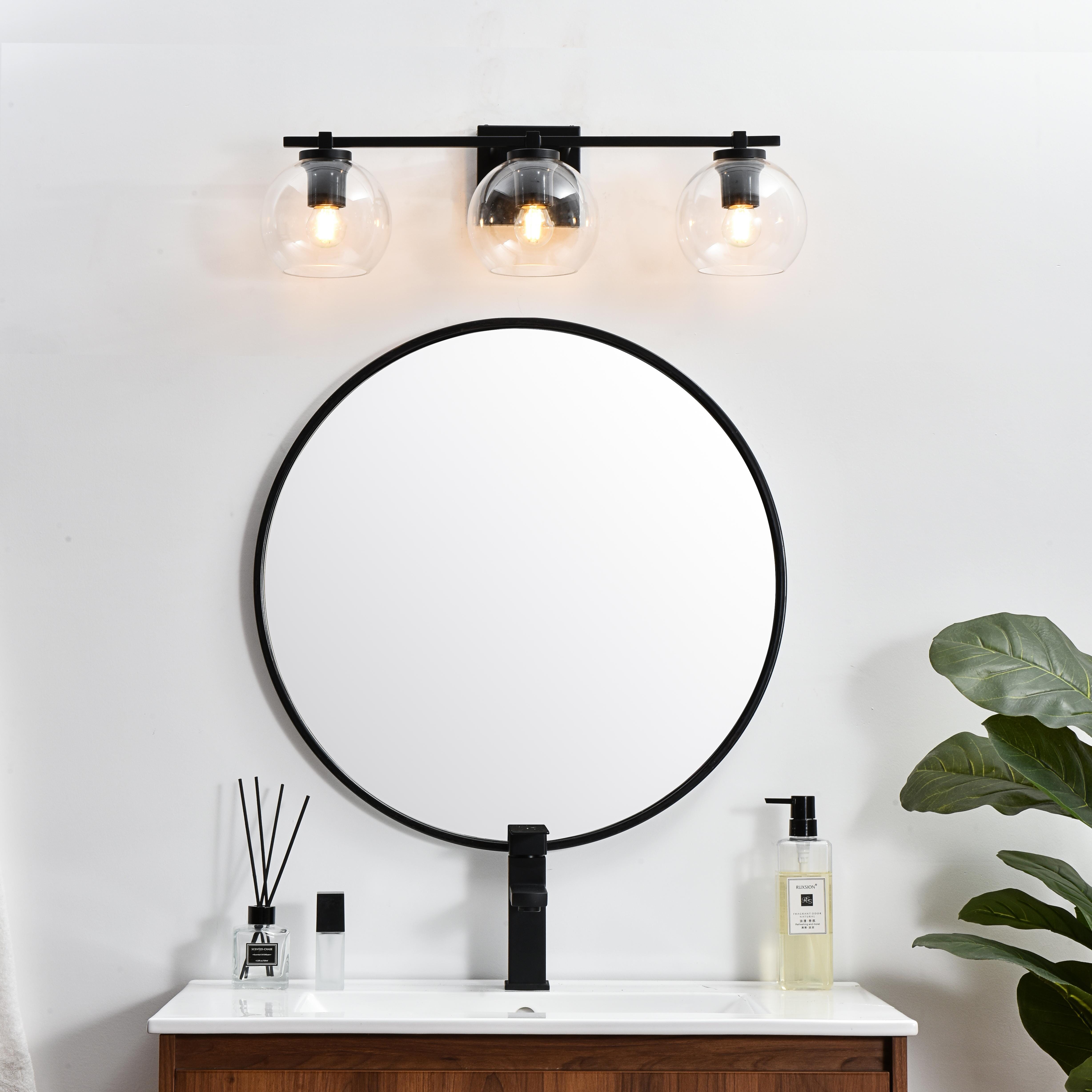 Specification Sheet
Dimensions
Length: 7.9"
Width: 24"
Height: 7"
Extension: 8"
Wire Length: 8"
Depth: 8"
Specifications
Assembly Required: Yes
Bulb Included: No
#N/A
Dimmable: Yes
Distressed Finish: No
Dry/Wet/Damp: Damp
ETL: yes
Finish (Color): Black and Clear
Fixture Material: Iron and Glass
Hardware Finish: Black
Harware Material: Iron
Max/Nominal Watt: 120W
Number of Lights: 3
Product Type: Vanity Lights
Product Warranty: 1 year limited
Socket Type: E26
Voltage: 110V
Wattage/Bulb: 40W
Weight: 4
Wire Included: Yes
Shipment type: Small Parcel
US Shipping Cost: $13.00 - alternate view