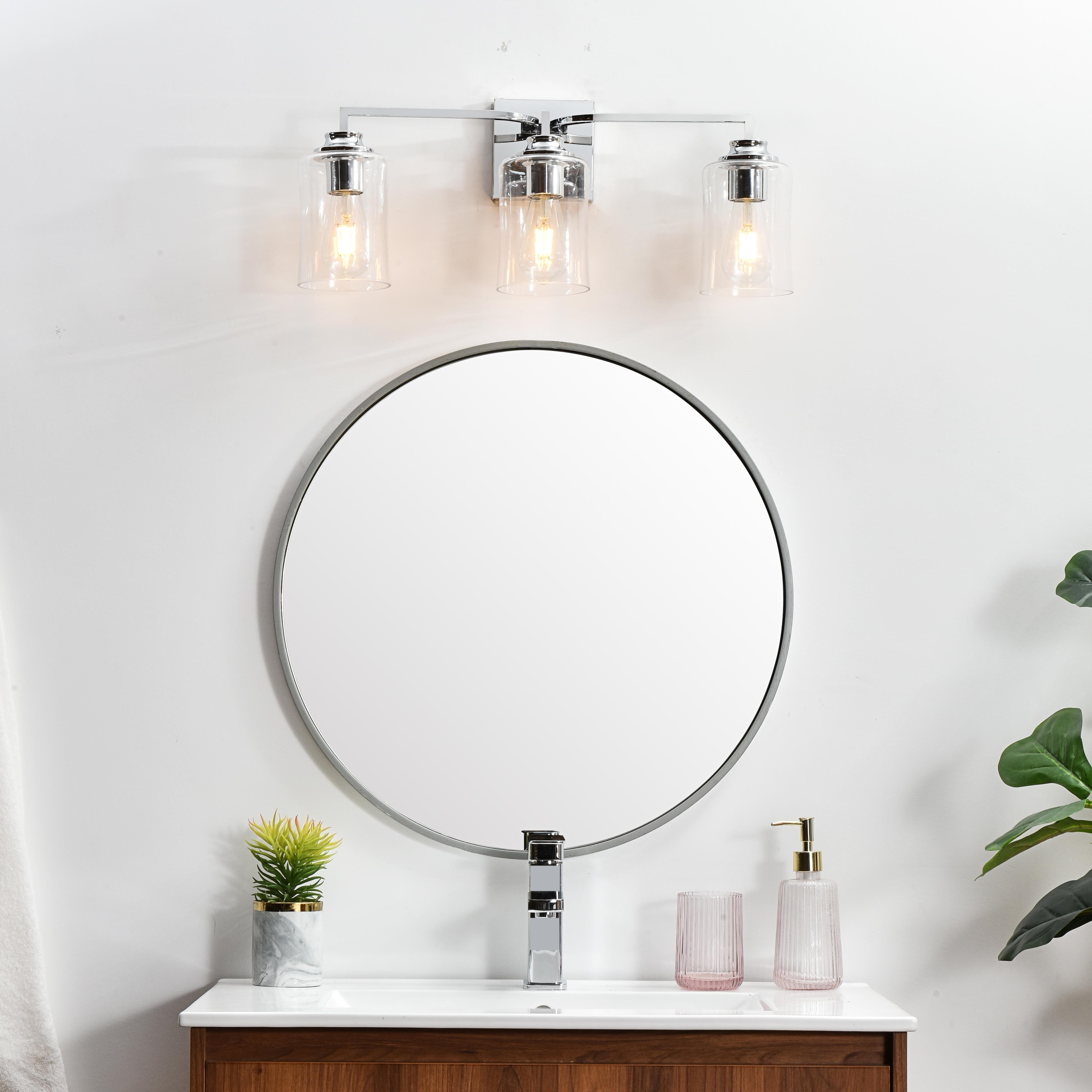 Specification Sheet
Dimensions
Length: 6"
Width: 23"
Height: 9"
Extension: 6"
Wire Length: 8"
Depth: 6"
Specifications
Assembly Required: Yes
Bulb Included: No
#N/A
Dimmable: Yes
Distressed Finish: No
Dry/Wet/Damp: Damp
ETL: yes
Finish (Color): Chrome and Clear
Fixture Material: Iron and Glass
Hardware Finish: Chrome
Harware Material: Iron
Max/Nominal Watt: 120W
Number of Lights: 3
Product Type: Vanity Lights
Product Warranty: 1 year limited
Socket Type: E26
Voltage: 110V
Wattage/Bulb: 40W
Weight: 4
Wire Included: Yes
Shipment type: Small Parcel
US Shipping Cost: $13.00 - alternate view