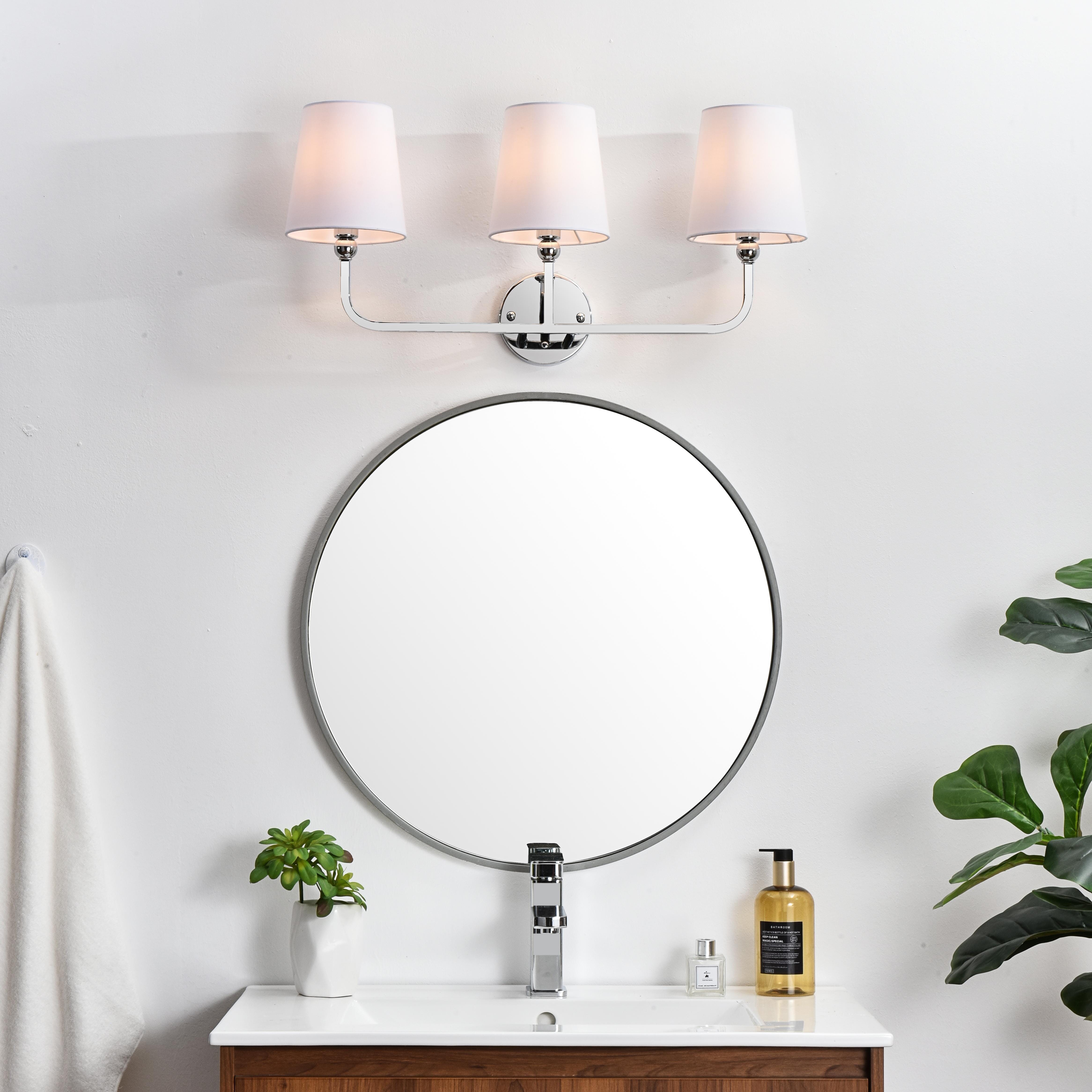 Colson 3-Light Bath Sconce in Chrome with White Fabric Shades - Image 2