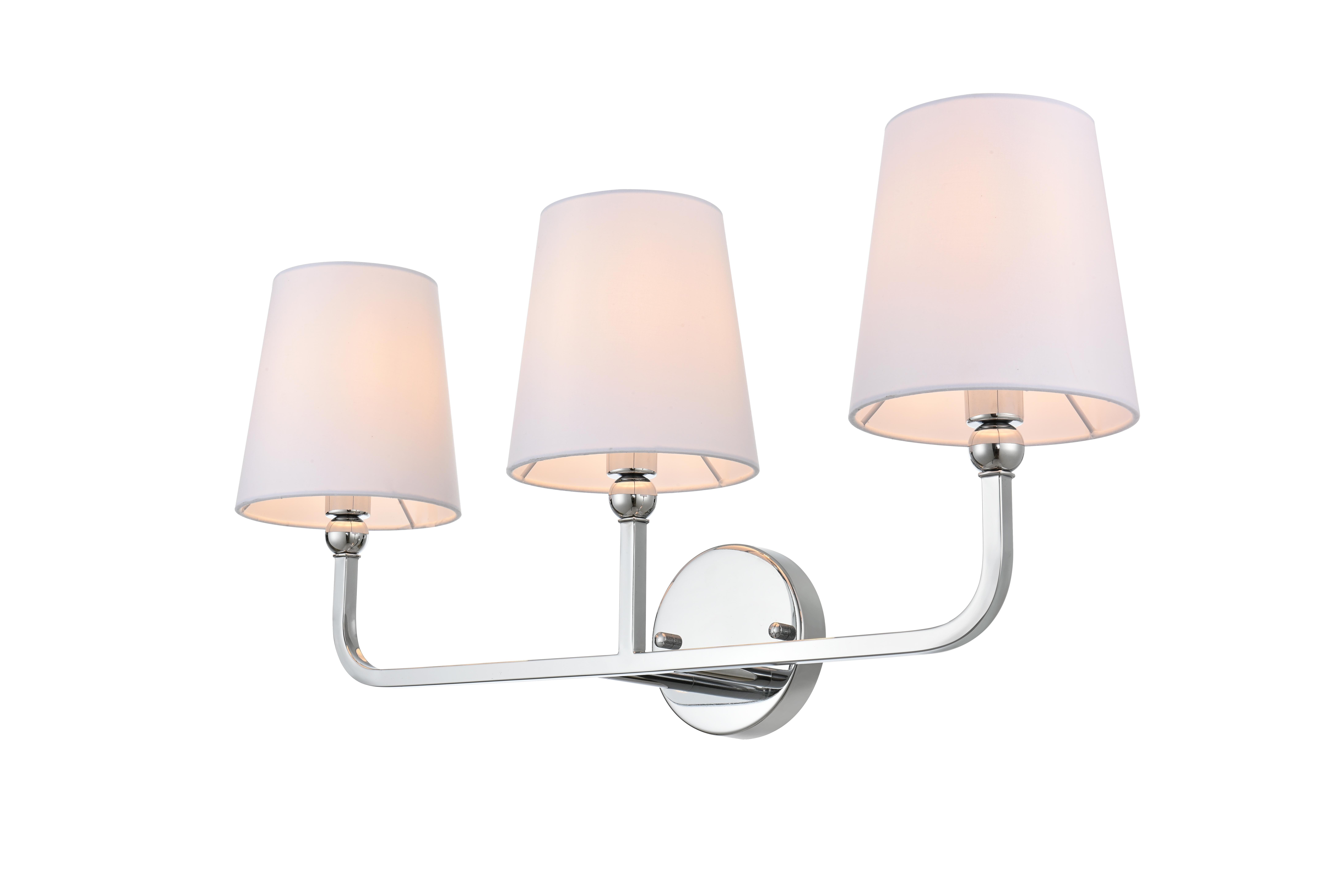 Colson 3-Light Bath Sconce in Chrome with White Fabric Shades - Image 3