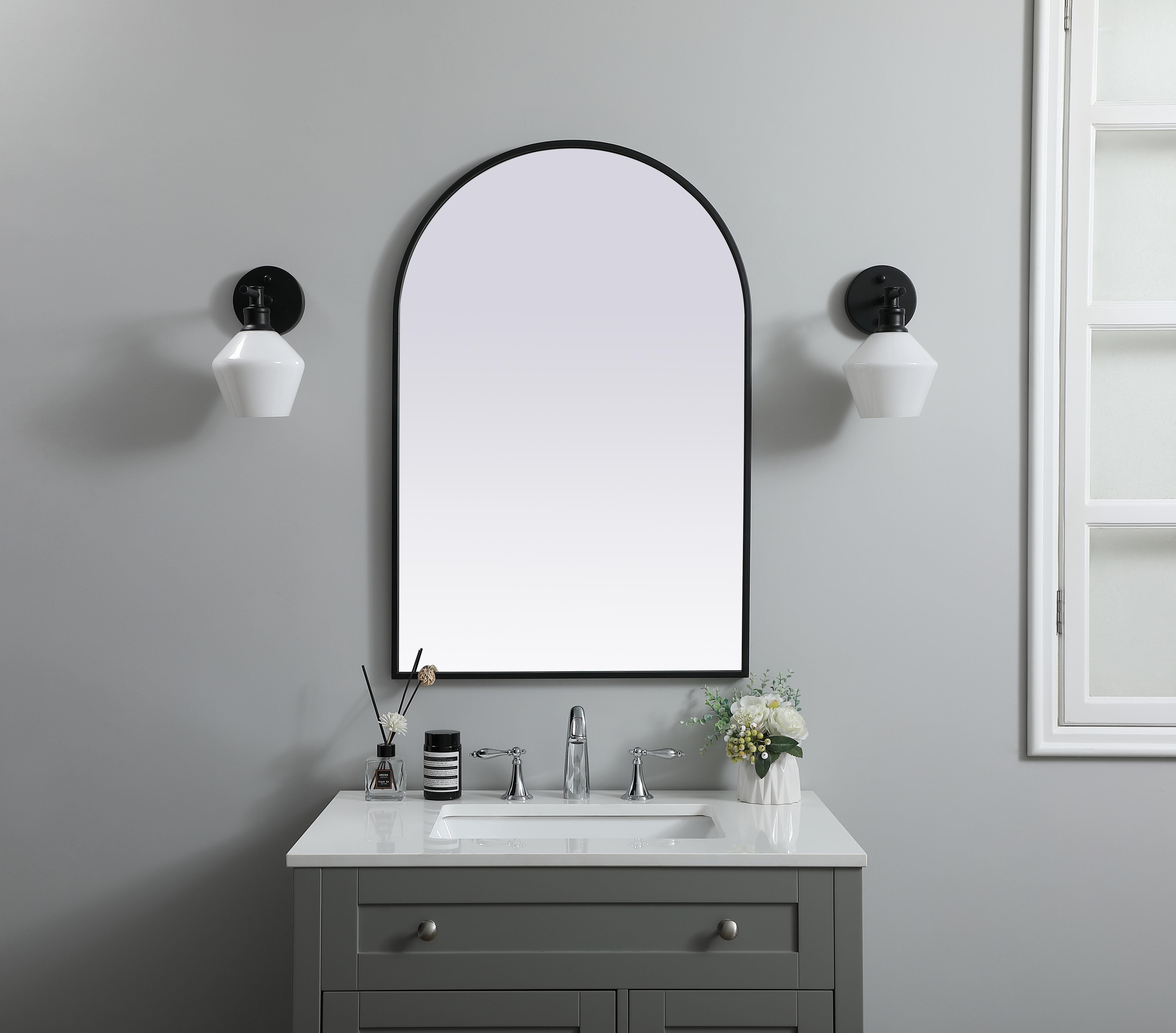 Specification Sheet
Dimensions
Length: 36"
Width: 24"
Height: 36"
Depth: 1"
Specifications
Assembly Required: NO
Distressed Finish: No
Finish (Color): Black
Fixture Material: Iron and MDF
Frameless: NO
Mirror Frame Shape: Arch
Mirror Hanging Orientation: Vertical
Mirror Mounting: Metal Inset hanger
Mirror Type: Flat
Product Shape: Arch
Product Type: Decorative Mirrors
Product Warranty: 1 year limited
Weight: 15.18
Wire Included: No
Shipment type: small parcel
US Shipping Cost: $16.00 - alternate view