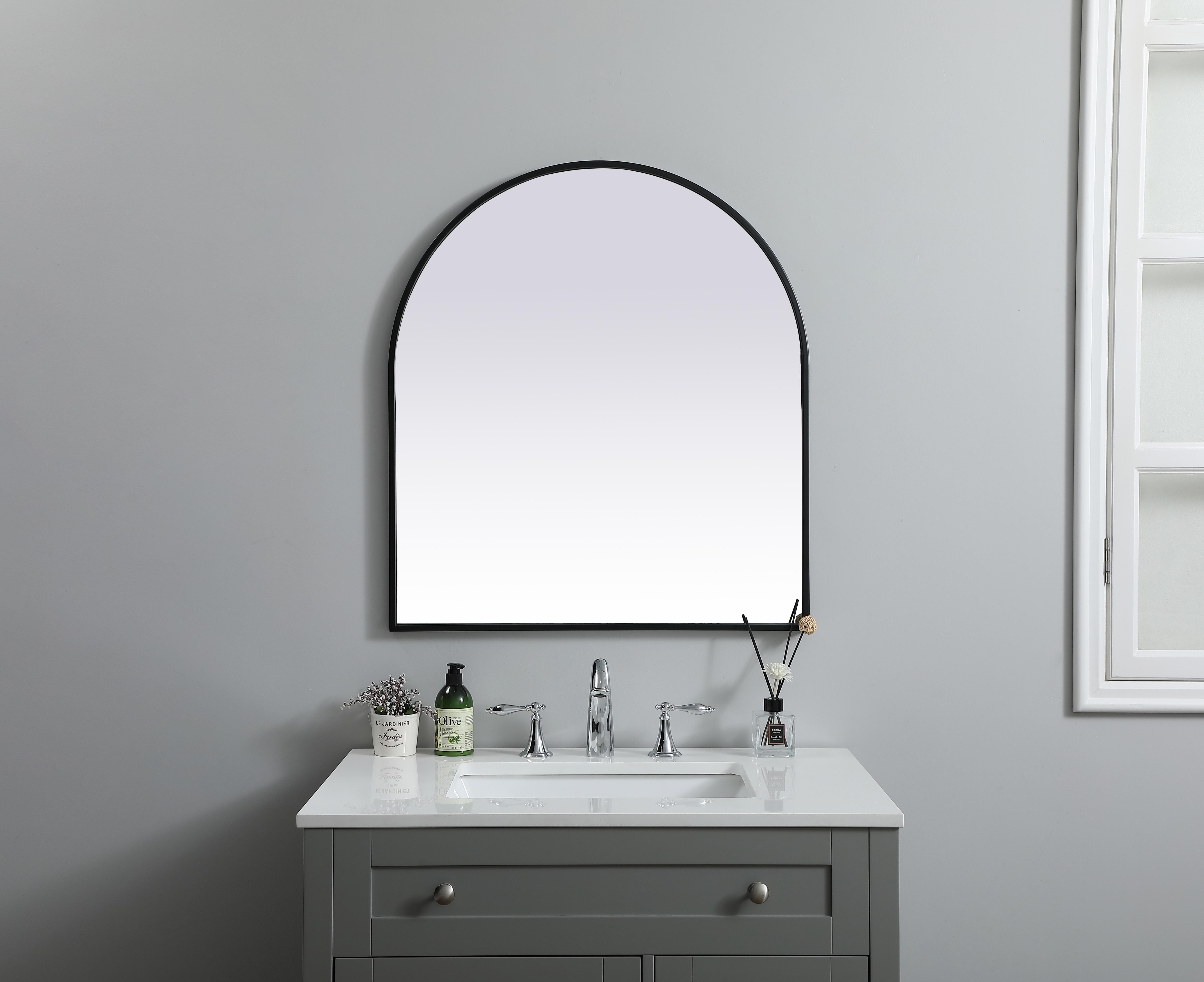 Specification Sheet
Dimensions
Length: 30"
Width: 27"
Height: 30"
Depth: 1"
Specifications
Assembly Required: NO
Distressed Finish: No
Finish (Color): Black
Fixture Material: Iron and MDF
Frameless: NO
Mirror Frame Shape: Arch
Mirror Hanging Orientation: Vertical
Mirror Mounting: Metal Inset hanger
Mirror Type: Flat
Product Shape: Arch
Product Type: Decorative Mirrors
Product Warranty: 1 year limited
Weight: 13.95
Wire Included: No
Shipment type: small parcel
US Shipping Cost: $25.00 - alternate view