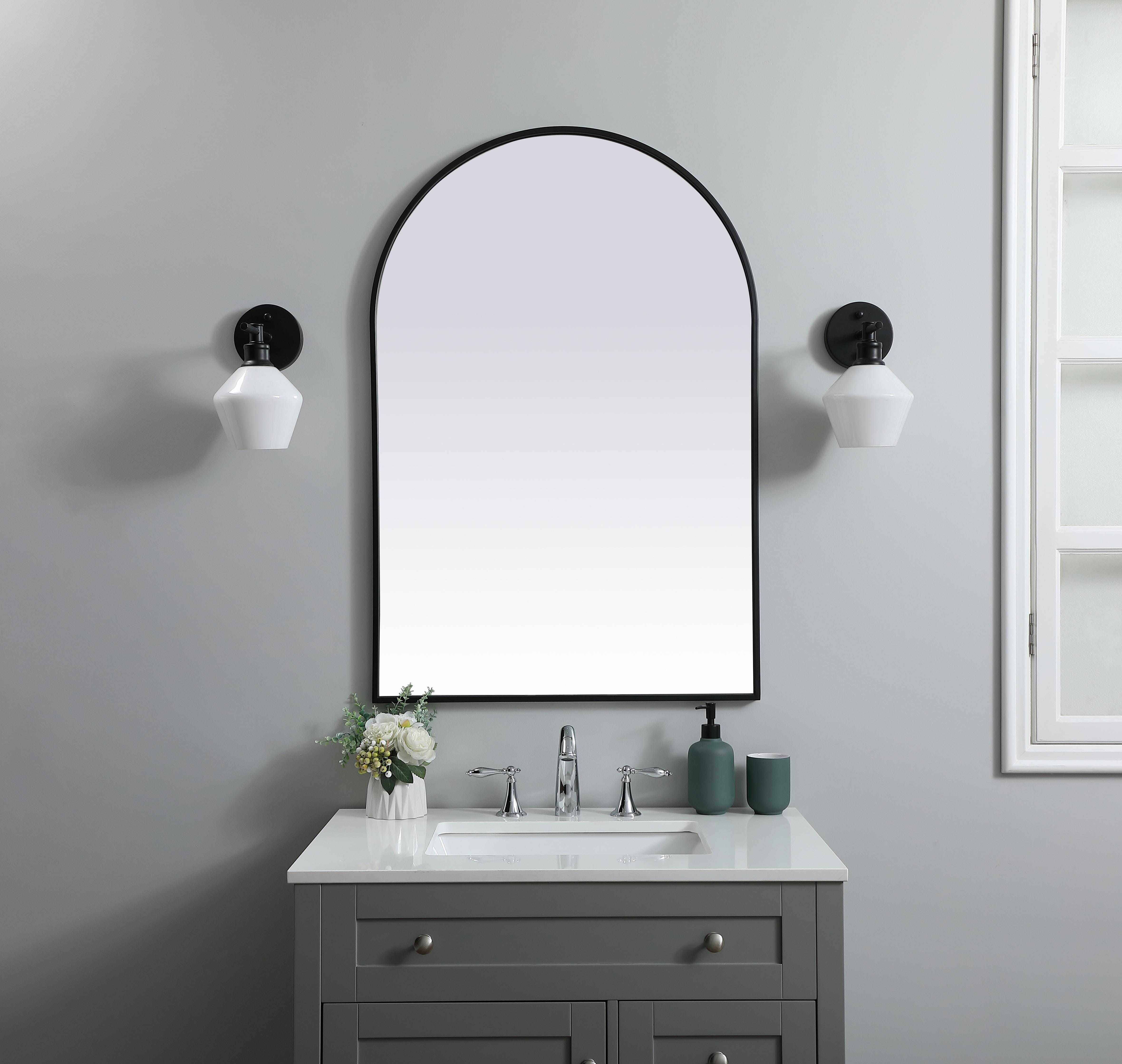 Specification Sheet
Dimensions
Length: 40"
Width: 27"
Height: 40"
Depth: 1"
Specifications
Assembly Required: NO
Distressed Finish: No
Finish (Color): Black
Fixture Material: Iron and MDF
Frameless: NO
Mirror Frame Shape: Arch
Mirror Hanging Orientation: Vertical
Mirror Mounting: Metal Inset hanger
Mirror Type: Flat
Product Shape: Arch
Product Type: Decorative Mirrors
Product Warranty: 1 year limited
Weight: 18.66
Wire Included: No
Shipment type: small parcel
US Shipping Cost: $26.00 - alternate view