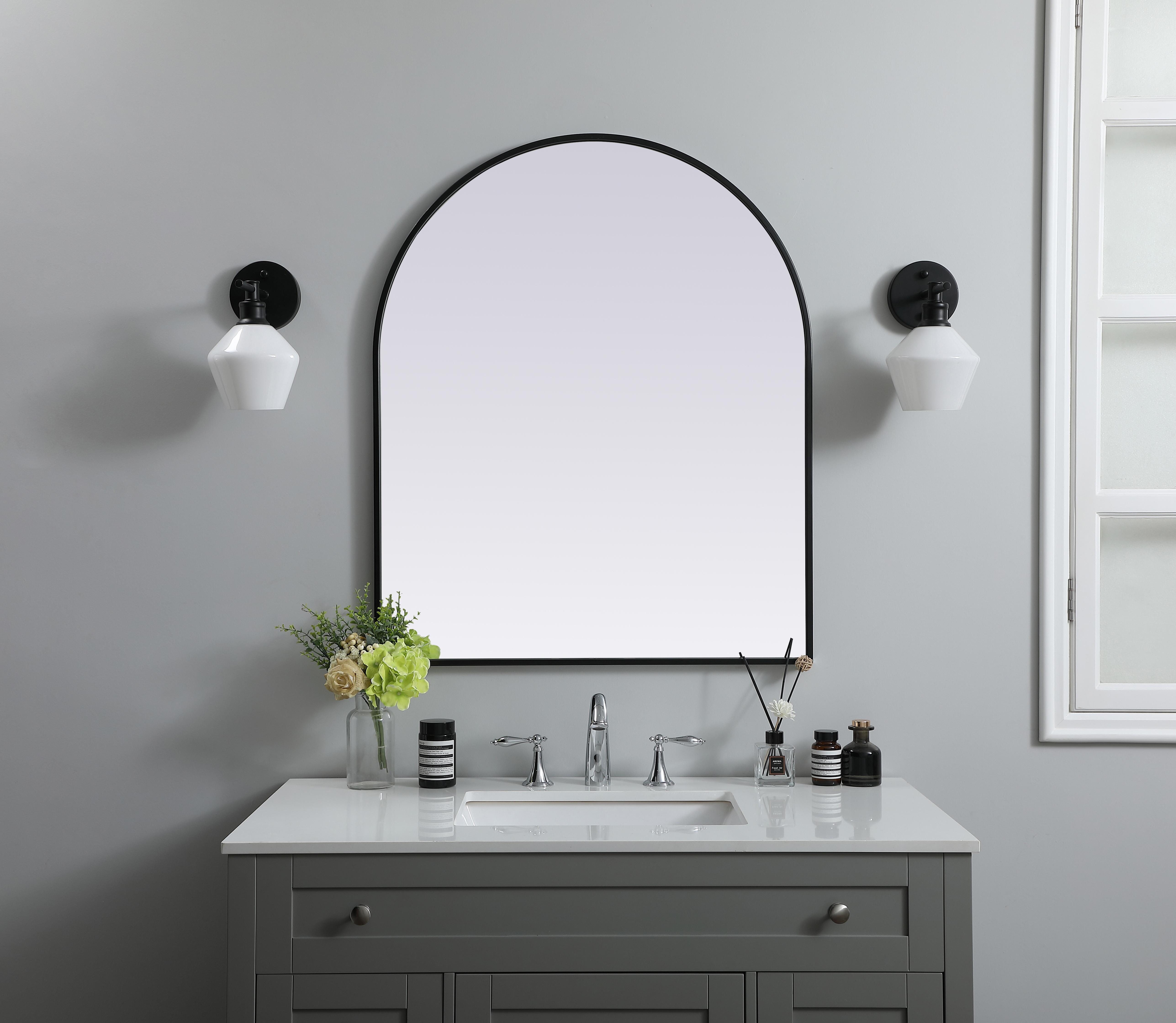 Specification Sheet
Dimensions
Length: 36"
Width: 30"
Height: 36"
Depth: 1"
Specifications
Assembly Required: NO
Distressed Finish: No
Finish (Color): Black
Fixture Material: Iron and MDF
Frameless: NO
Mirror Frame Shape: Arch
Mirror Hanging Orientation: Vertical
Mirror Mounting: Metal Inset hanger
Mirror Type: Flat
Product Shape: Arch
Product Type: Decorative Mirrors
Product Warranty: 1 year limited
Weight: 18.32
Wire Included: No
Shipment type: small parcel
US Shipping Cost: $26.00 - alternate view