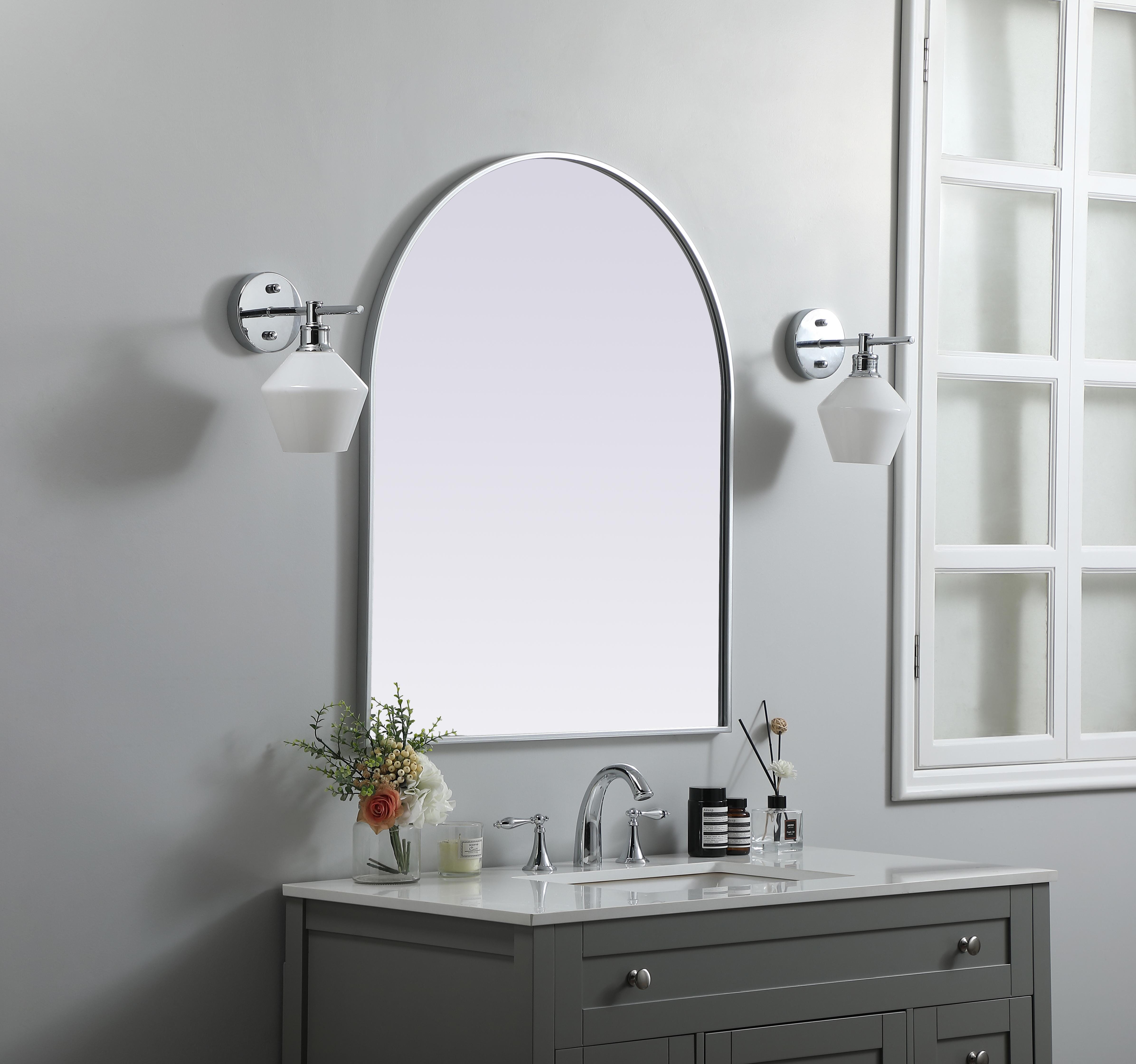 Ayra 30" Round Arch Mirror in Silver - Image 3